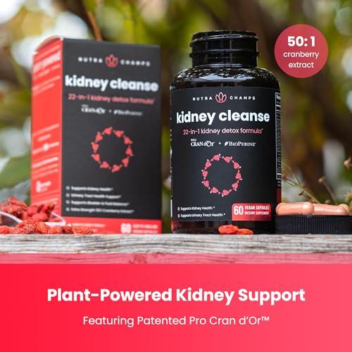 NutraChamps Kidney Cleanse Detox & Repair | 22-In-1 Kidney Health Supplement | Extra Strength 50:1 Cranberry Extract with Bioperine for Increased Absorption | Kidney & Urinary Tract Support & Flush Formula