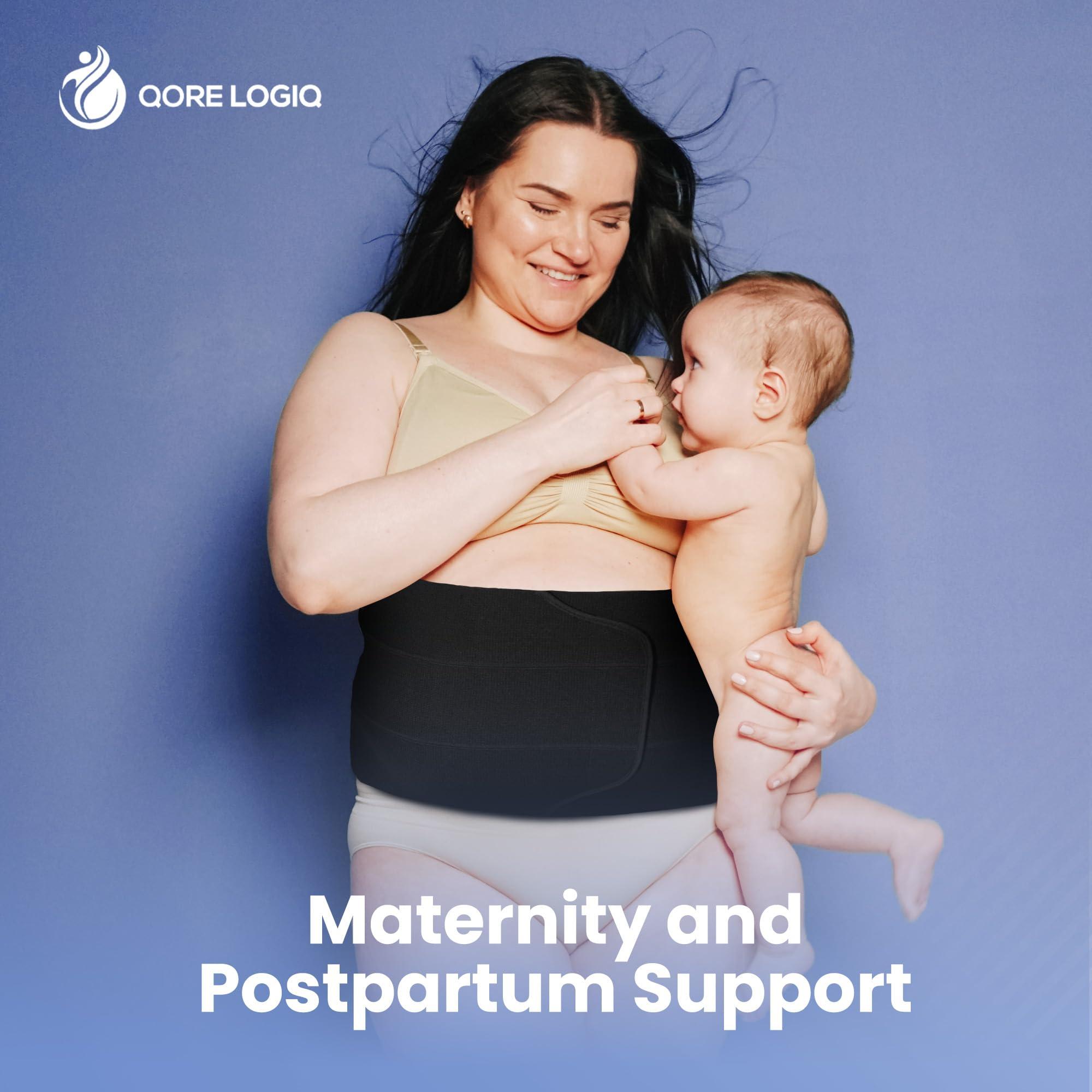 QORE LOGIQ QORE LOGIQ Plus Size Abdominal Binder Post Surgery Tummy Tuck & Postpartum Belly Band, Women & Men Adjustable 12\" Compression Wrap for Stomach & Hernia Belt for Women, Black 3XL