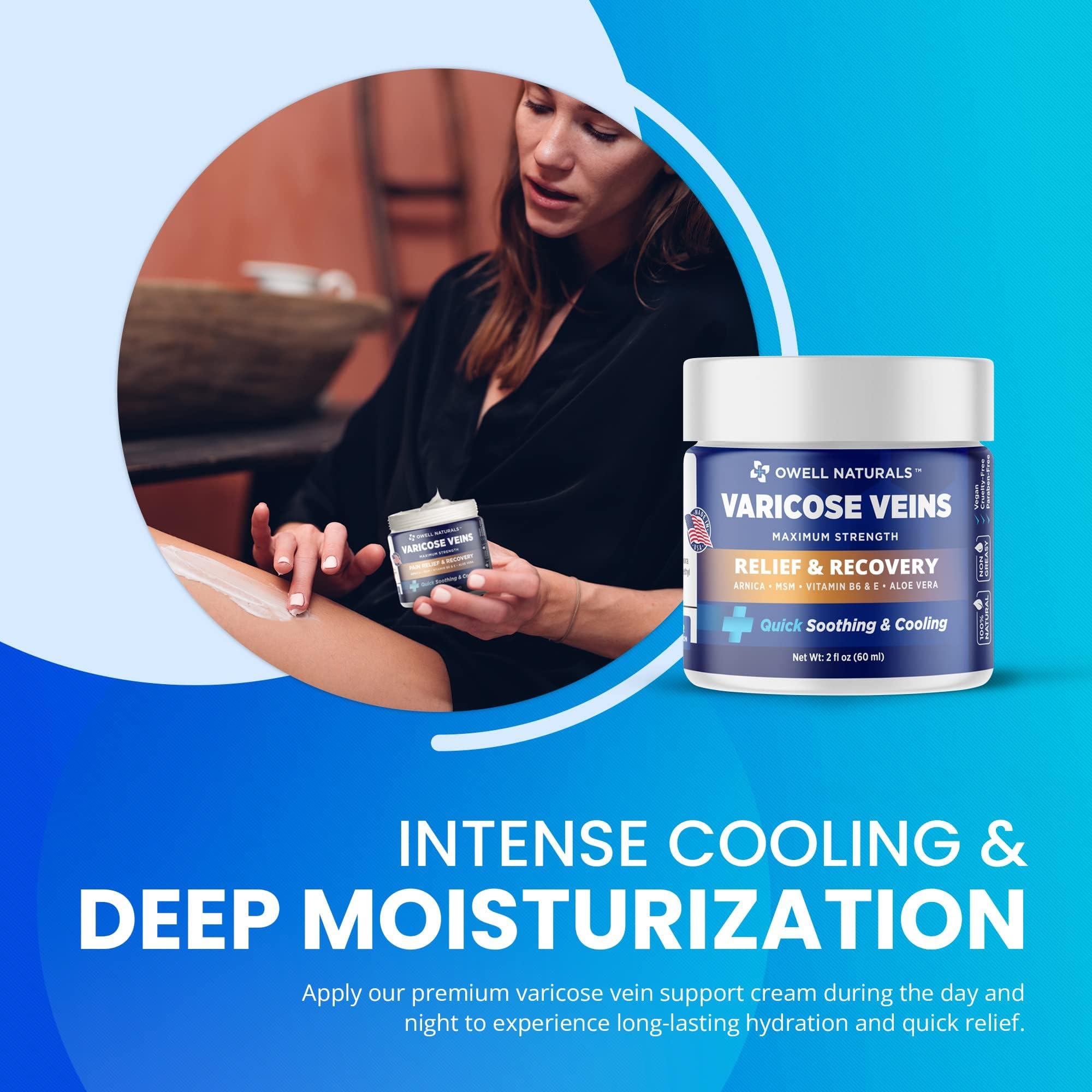 OWELL NATURALS OWELL NATURALS Varicose & Spider Vein Leg Cream 2oz - Maximum Strength All Natural Formula, Fast Acting Discomfort Reliever for Joint, Muscle, Knee (Pack of 2)