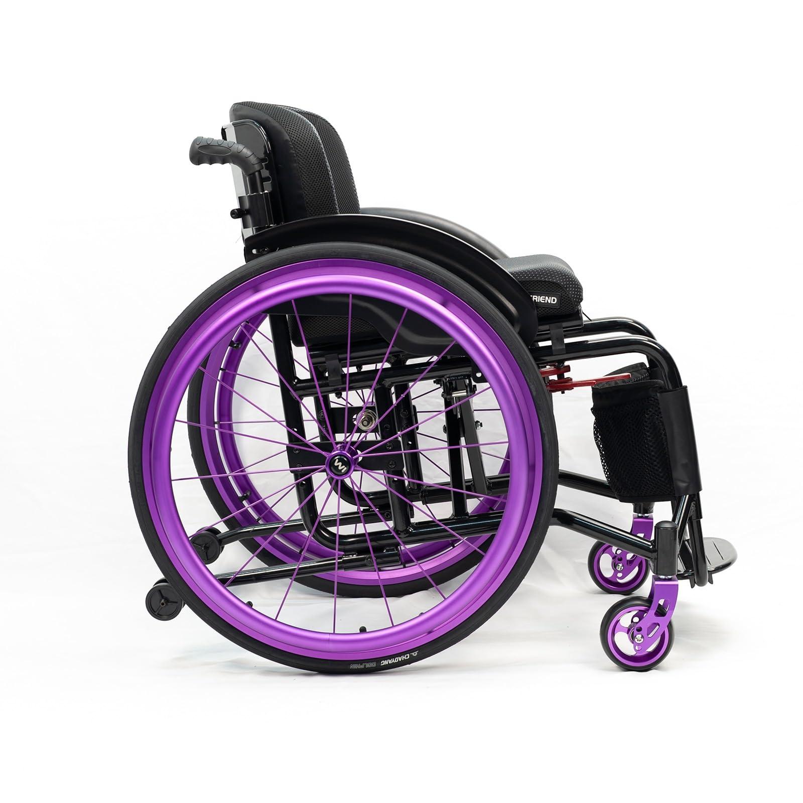Atduglanix All-Terrain Ultra Lightweight Sports Wheelchair Foldable Adjustable Footrest and Seat Height, Handbrakes,Suitable for Teenagers, Adults, Seniors(Purple1,Seat Width 39cm/15.35in)