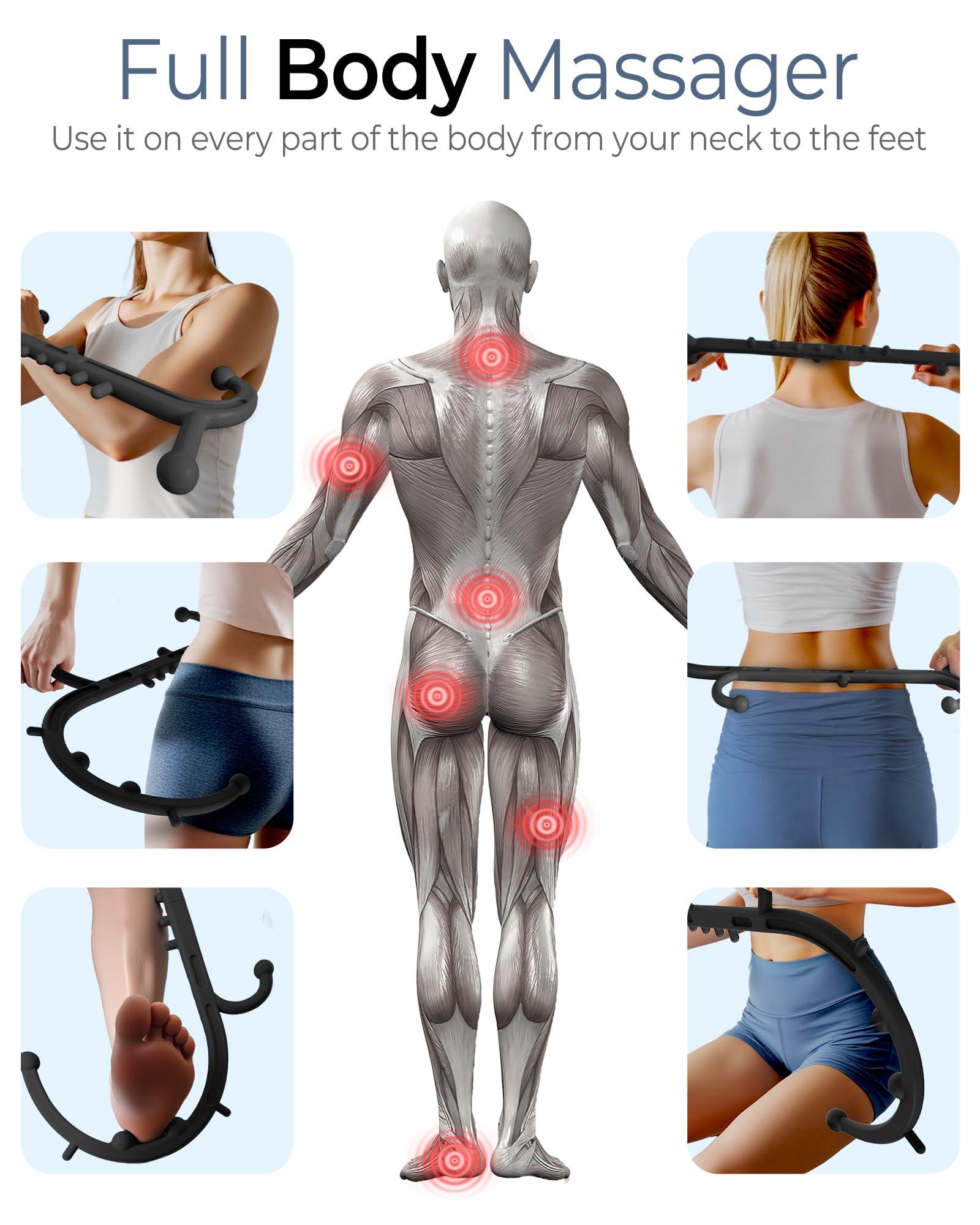 Cubetoou Cubetoou Back and Neck Massager for Pain Relief Deep Tissue, Upgraded Full Body Trigger Point Cane Massage Tools, Massage Stick Pressure Point Hook, Muscle Knot Remover Tool (Black)