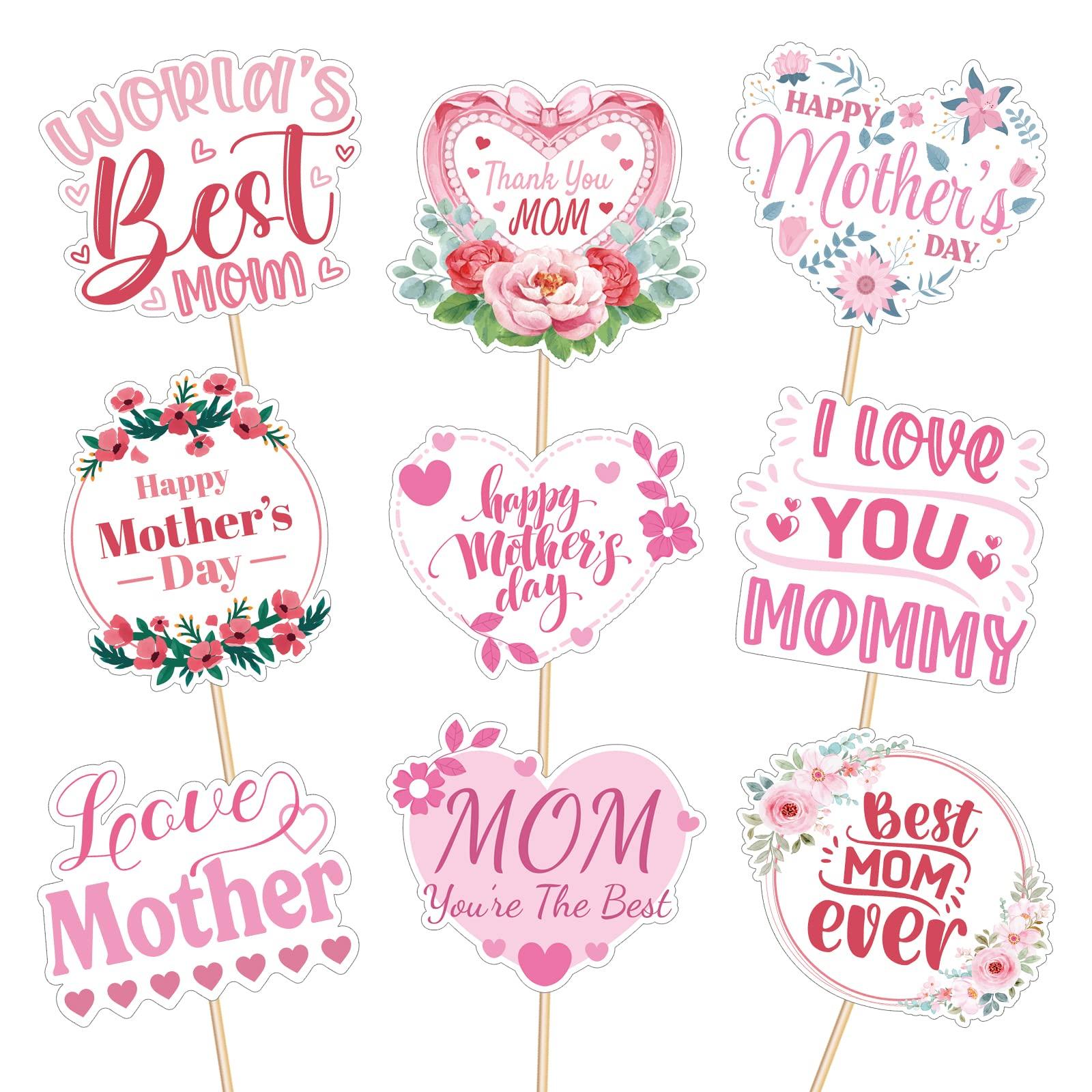 M1NTP1US + 144PCS Happy Mothers Day Cupcake Toppers Decorations Mom Day Thank You Appetizers Toothpicks Sticks Food Picks Party Supplies