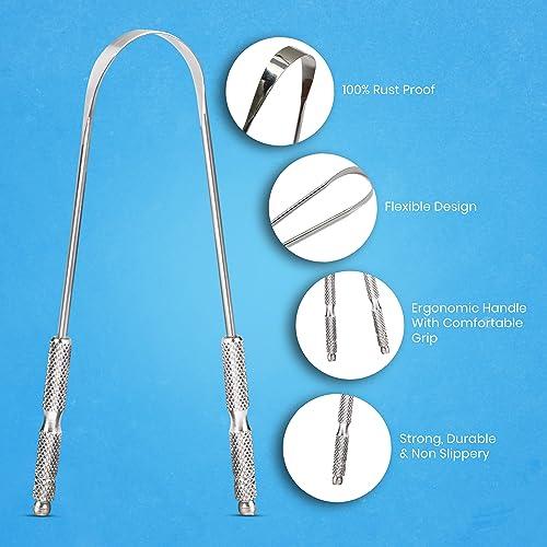 HOKIN Tongue Scraper for Adults by HOKIN (1Pc Oral Care Pack) Stainless Steel Tongue Cleaners Reduce Bad Breath 100% Metal Tough Scrapers Men and Women Hygiene (1 Count (Pack of 1) U Shaped, Silver)