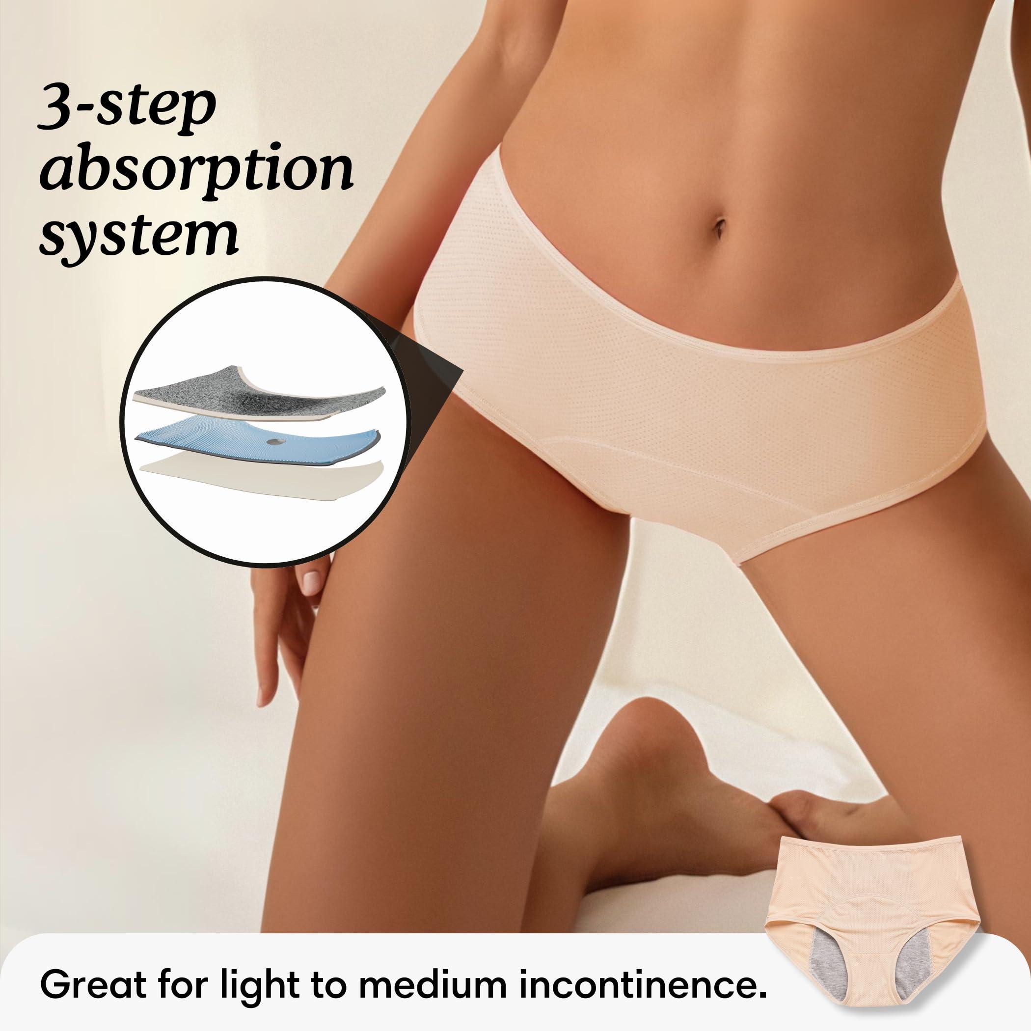 everdries Everdries Washable & Reusable Incontinence Underwear for Women Over 60 - Leakproof, Discreet, Absorbent, Machine-Washable Panties (Original Beige, M, Pack of 5)