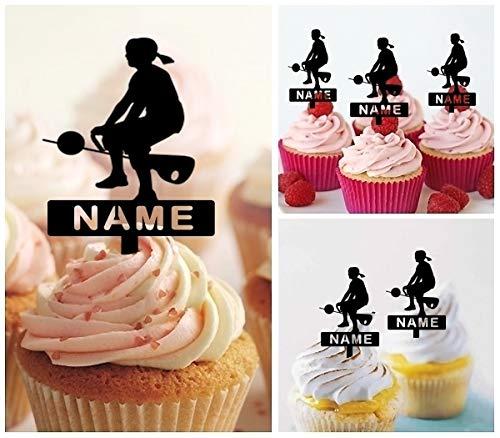 jjphonecase TA0182 Playground Plaything Silhouette Party Wedding Birthday Acrylic Cupcake Toppers Decor 10 pcs with Personalized Your Name
