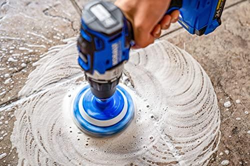 RotoScrub RotoScrub 7 Pack Multi-Purpose Drill Brush Kit for Cleaning Bathrooms, Showers, Tubs, Tile, Floors, Sinks, Toilets, Grout and Grime Removal, Reversible Blue and White Scrub Pads