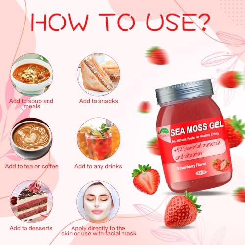 VPKIN Sea Moss Gel,Organic Raw Irish Seamoss Gel Advanced Superfood,Immune and Digestive Support,Vitamin and Minerals Supplement(Strawberry,18.5OZ)