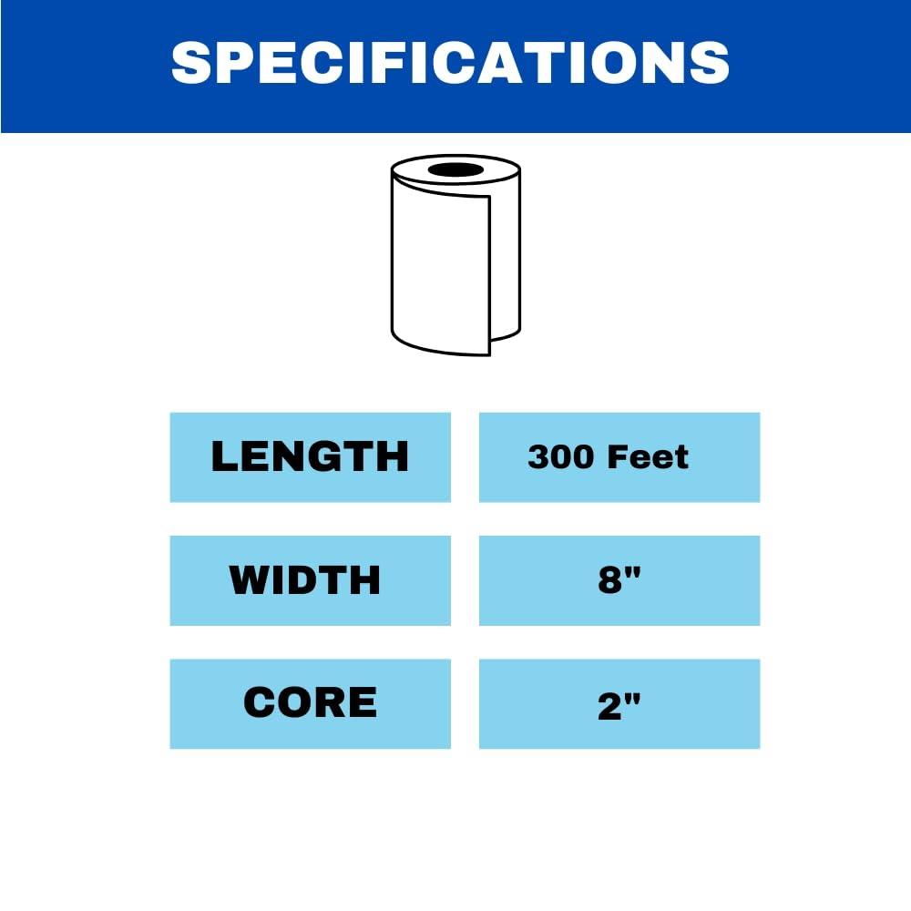 PackagingSuppliesByMail Commercial Hardwound Paper Towel Rolls, White 12 Pack, 8 Inch x 300 Feet, 1-Ply, 2 Inch Core, Fits Universal Dispenser