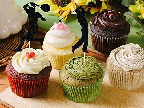 HAKPUOTR HAKPUOTR 24 Pcs Black Glitter Sport Theme Cupcake Toppers, Funny Kit Ball games Cupcake Toppers, Sport Theme Party Supplies,Picks for Boy's Birthday Party Supplies (Ball)