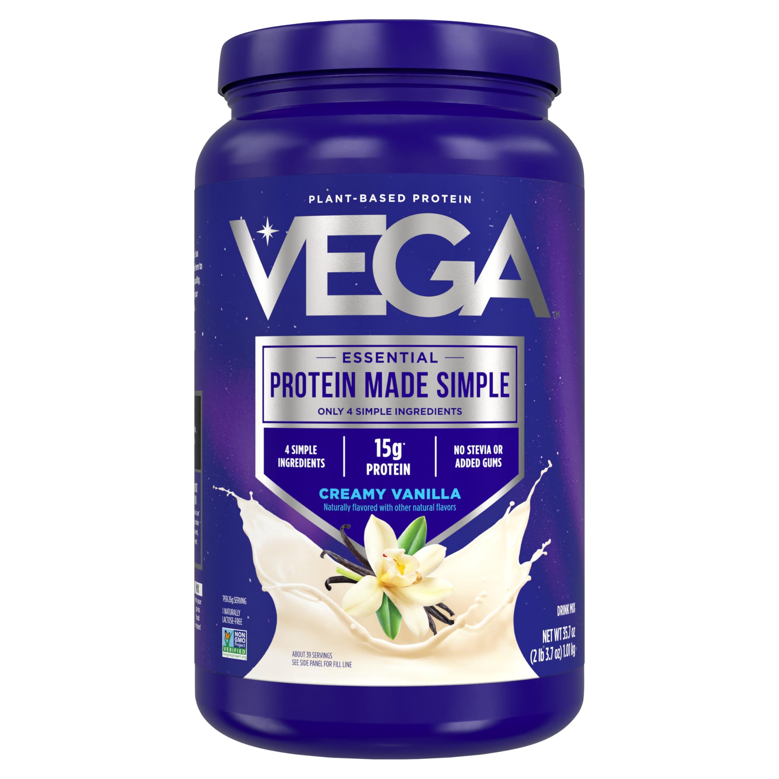 Vega Vega Protein Made Simple Protein Powder, Vanilla - Stevia Free, Vegan, Plant Based, Healthy, Gluten Free, Pea Protein for Women and Men, 2.2lbs (Packaging May Vary)