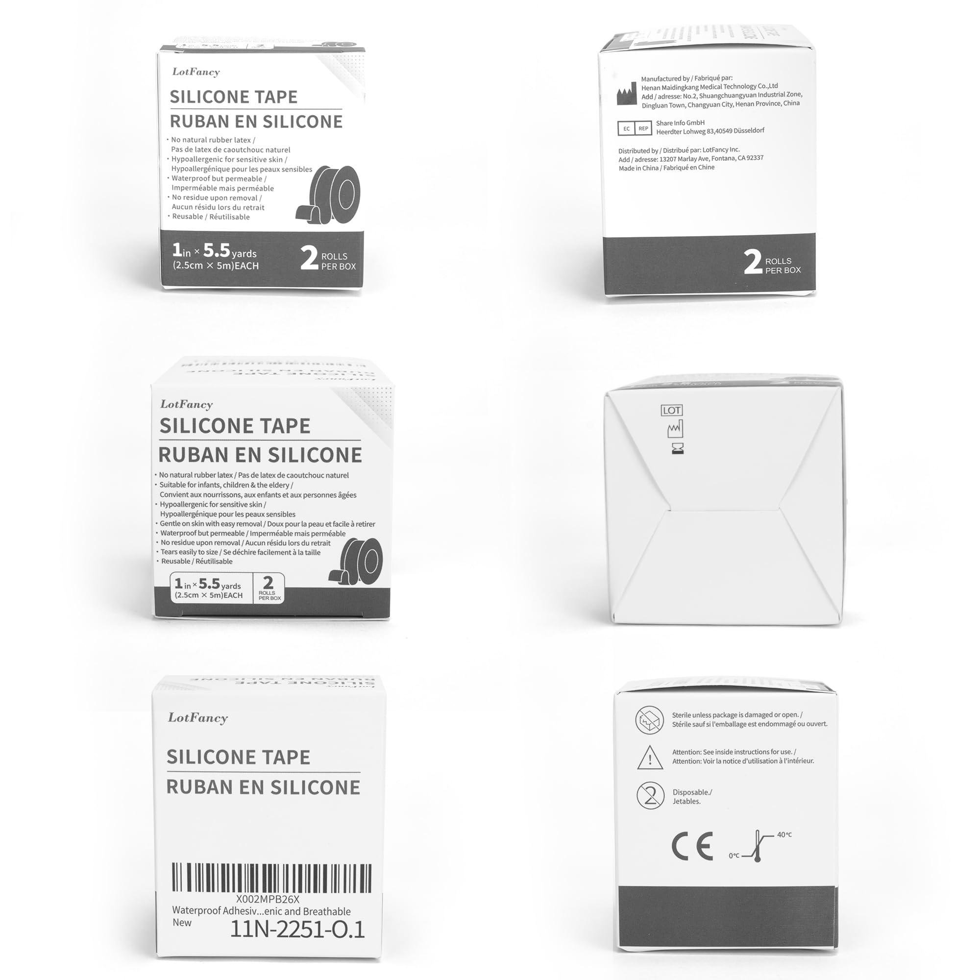 LotFancy LotFancy Medical Silicone Tape, 2Rolls 1”×5.5 Yds, Waterproof Adhesive Surgical Tape, Soft Skin Tape for Surgery First Aid, Wound, Bandage and Sensitive Skin