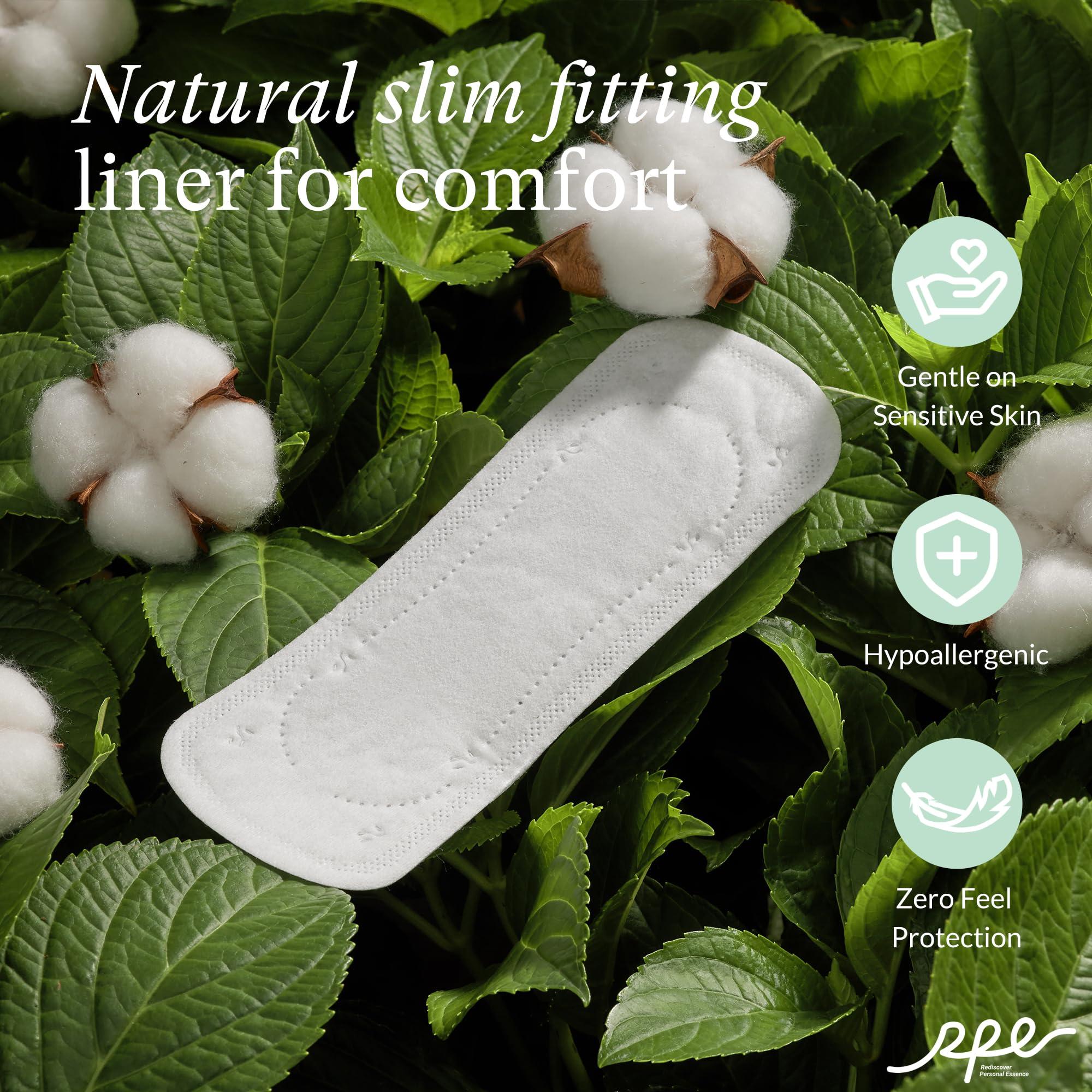 RPE Life 100% Organic Long Panty Liners for Women Long, Ultra Thin Cotton Cover, Long Pantiliners, Light Absorbency, Unscented Barely There Pantie Liners, Individually Wrapped (Long Liner, Size 2, 96ct)