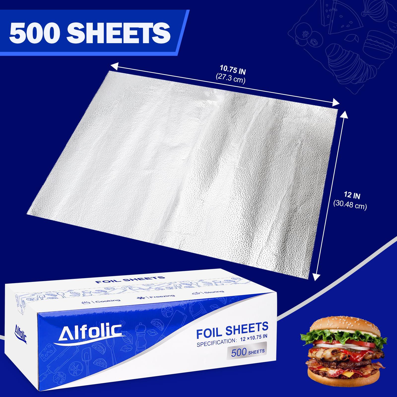 Alfolic Alfolic Aluminum Foil Sheets - 12\" x 10.75\" Pre Cut Tin Foil, Premium Aluminum Foil Wraps for Cooking, Storing Food - 500 Sheets