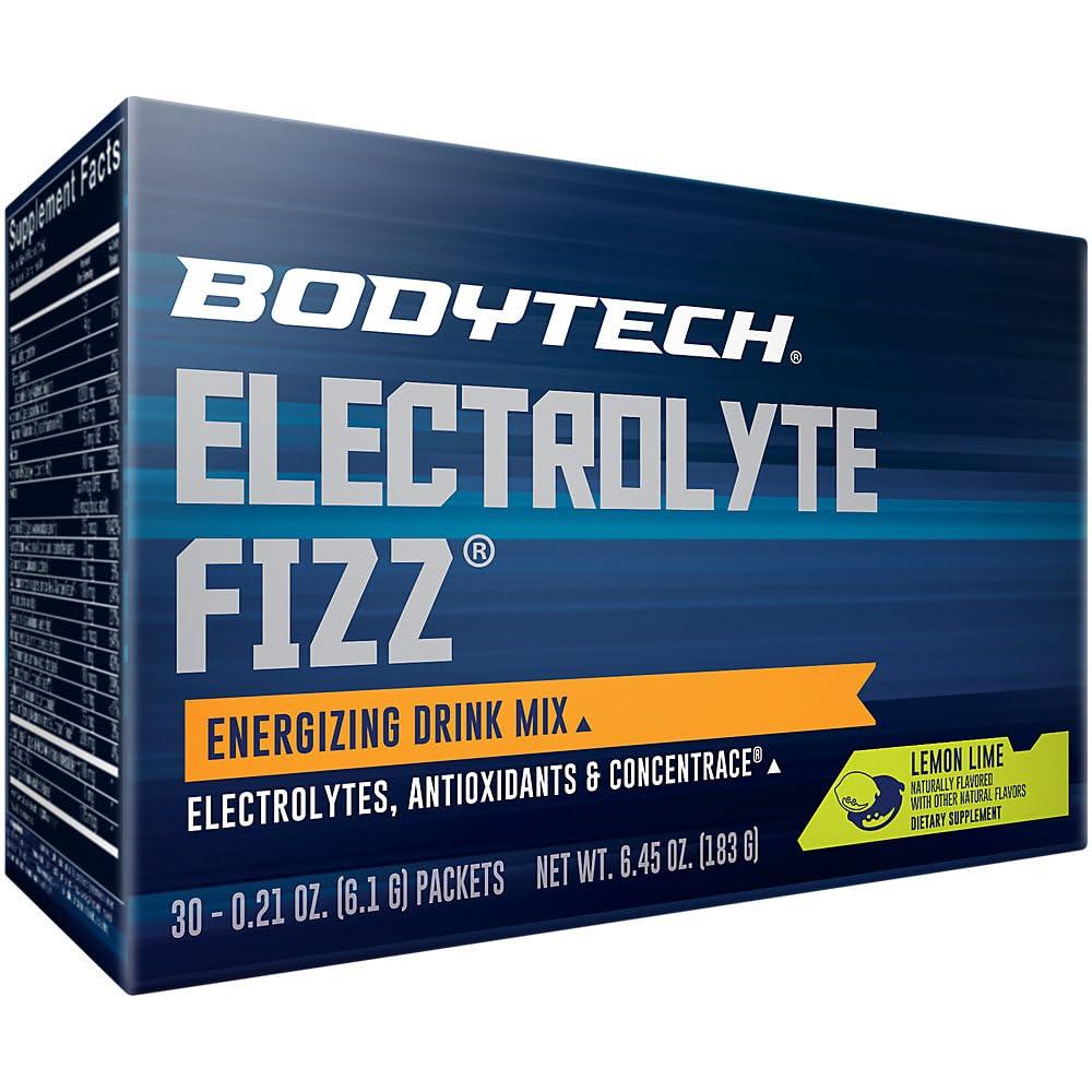BODYTECH BODYTECH Electrolyte Fizz Packets, Lemon Lime - Supports Energy & Endurance with 1200MG of Vitamin C, On The Go Refreshment (32 Packets)