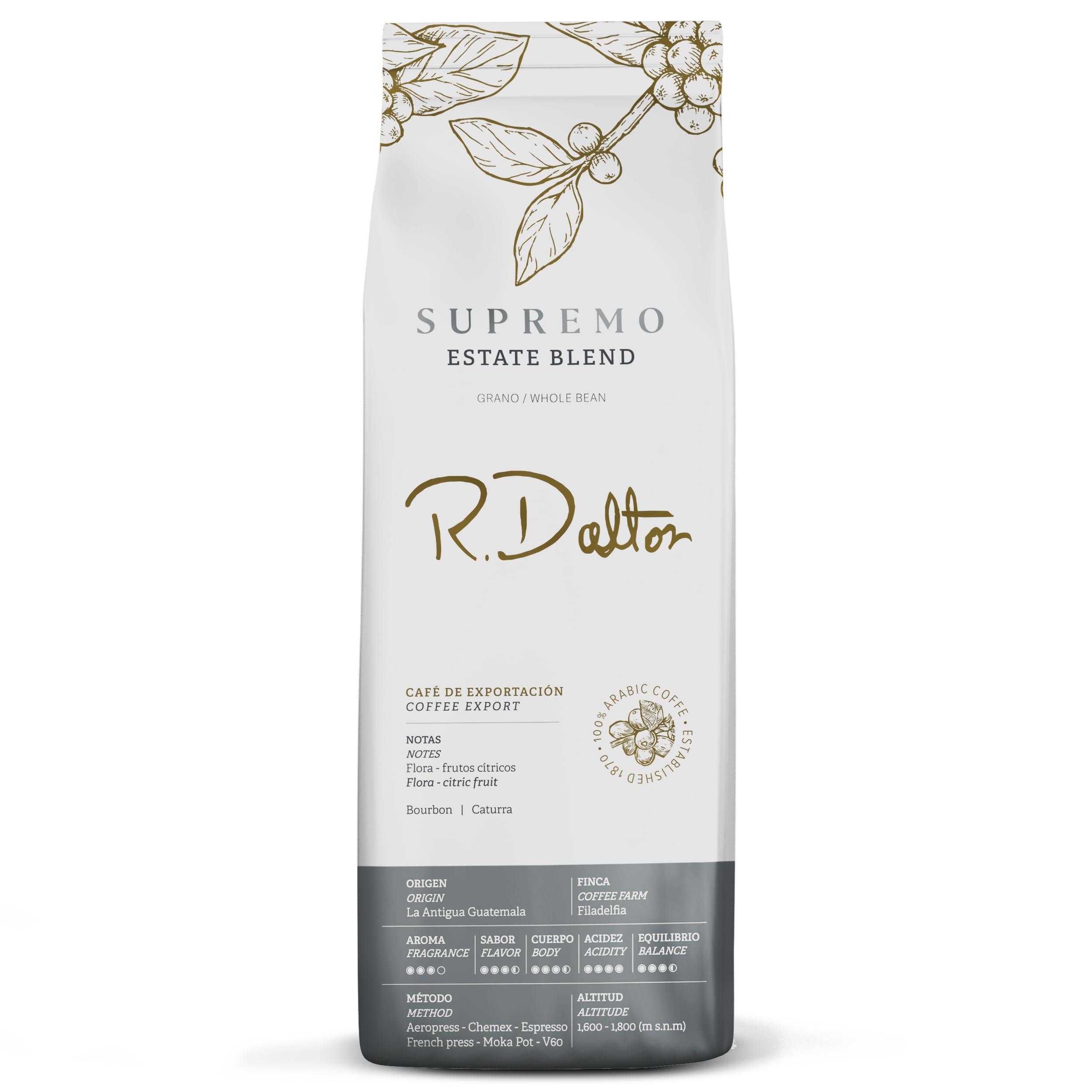 R Dalton R. Dalton Coffee Supremo Estate Blend Whole Bean Coffee - Medium Roast - Flora And Citric Fruit Notes - All Brewing Methods - Premium Quality From Antigua Guatemala 100% Arabica - 12 oz