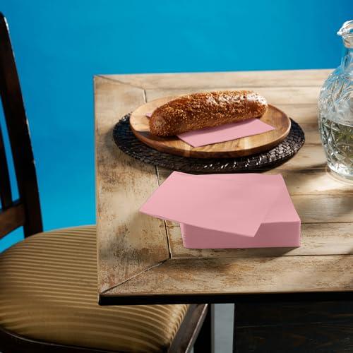 NAPEREE Disposable Cocktail Napkins Pink Paper, [200 Pack] 10\" x 10\" 2-Ply Quilted Pink Beverage Napkins For Bar, Cafe, Weddings, Party Or Kitchen