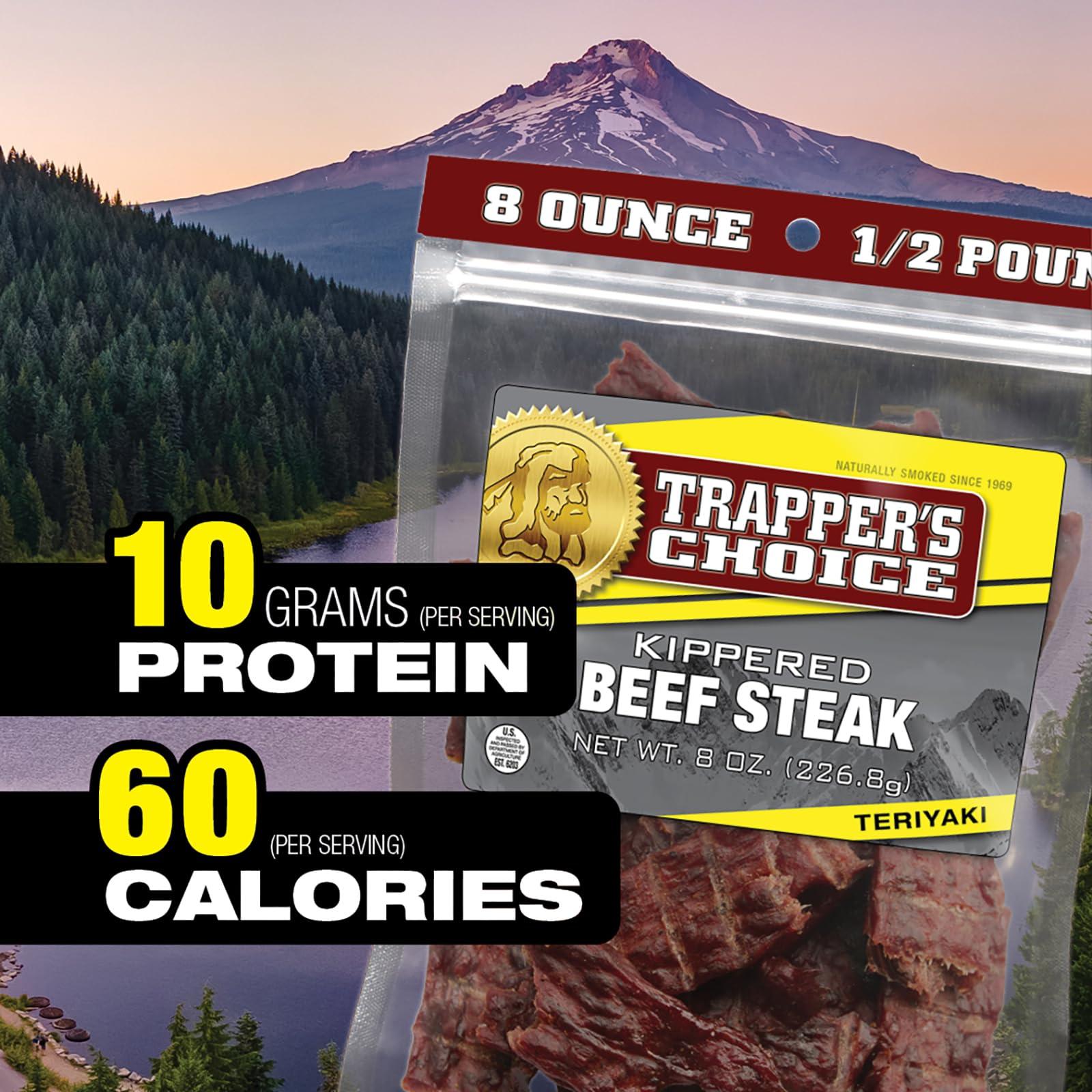Old Trapper Old Trapper, Trapper\'s Choice Teriyaki Kippered Beef Steak, Eight-Ounce Individual Package, Savory Sweet Meat Snacks, 10 Grams of Protein and 60 Calories Per Serving (Pack of One)