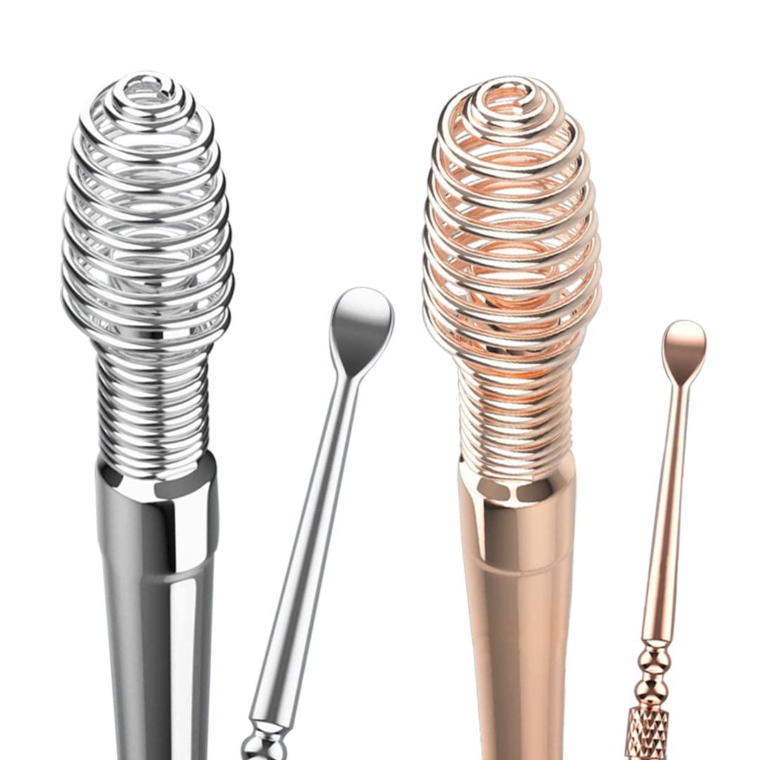 TFK.XTAY Spring Ear Wax Cleaner Tool Set Ear Cleaner Ear Cleaner Tool Ear Wax Removal Spoon Double Ended with Stainless 360 Spiral Ear Massage Cleaning Tool Ear Cleaner Cleaning Brush and Storage Box 2PCS