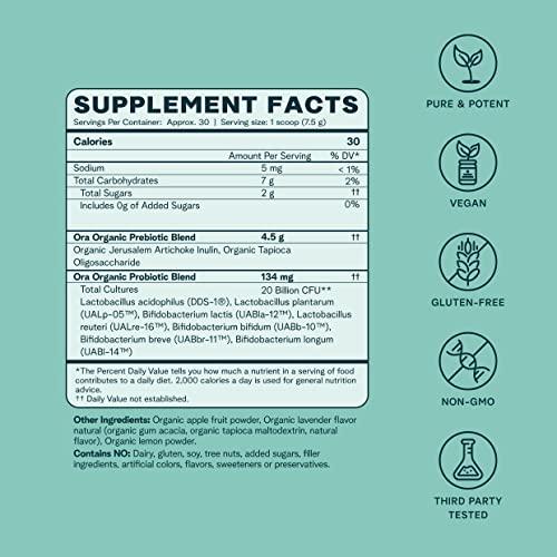 Ora Organic Ora Organic Prebiotic and Probiotic Powder Supplement - 20 Billion Probiotics, 7 Strains for Best Prebiotic Powder, Non-GMO, Probiotics for Women, Men & Kids - Lavender Lemonade Flavor, 30 Servings