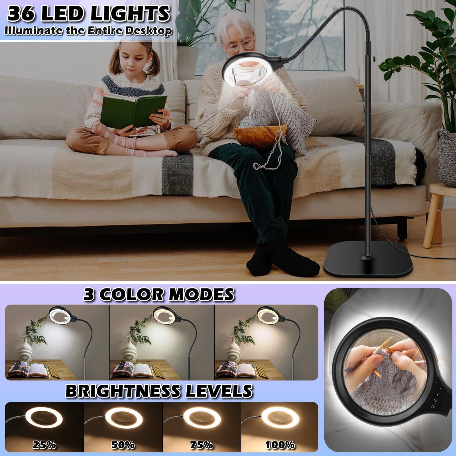 NZQXJXZ 10X 30X Large Floor Magnifying Glass with Light and Stand,36 LED Flexible Gooseneck Floor Magnifying Lamp, Lighted Magnifiers for Reading,Sewing,Crafts,Painting,DIY,Close Work,Repair