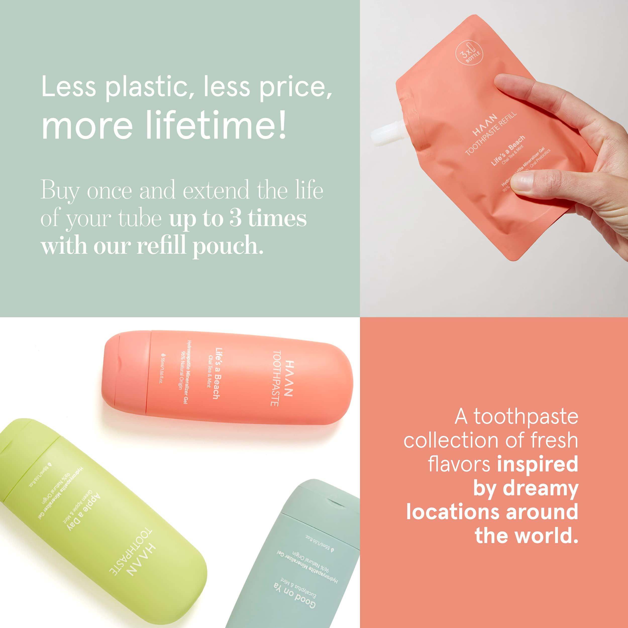 HAAN HAAN Natural Toothpaste Made with Clean, Vegan Ingredients for Cavity Protection | Parabens, Sulfates & Charcoal Free | 1 of Flavor of Each: Life's a Beach, Good on Ya & Apple Day (Pack 3 Bottles)