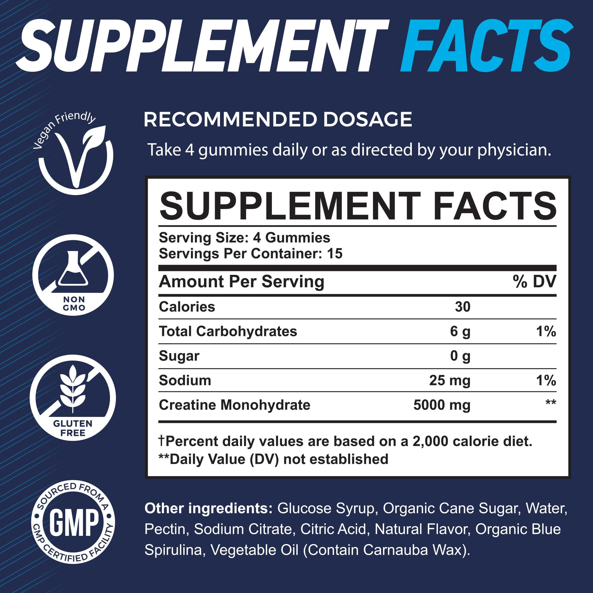 Vita Guard Vita Guard 5000mg Creatine Monohydrate Gummies Formula for Men and Women Ultimate Muscle Builder, Energy Booster & Pre-Workout Supplement (2 Pack)