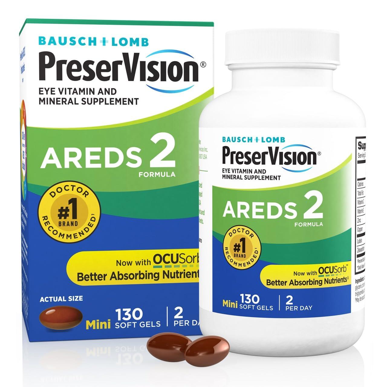 PreserVision PreserVision AREDS 2 Eye Vitamin & Mineral Supplement, Contains Lutein, Vitamin C, Zeaxanthin, Zinc & Vitamin E, 130 Softgels (Packaging May Vary)