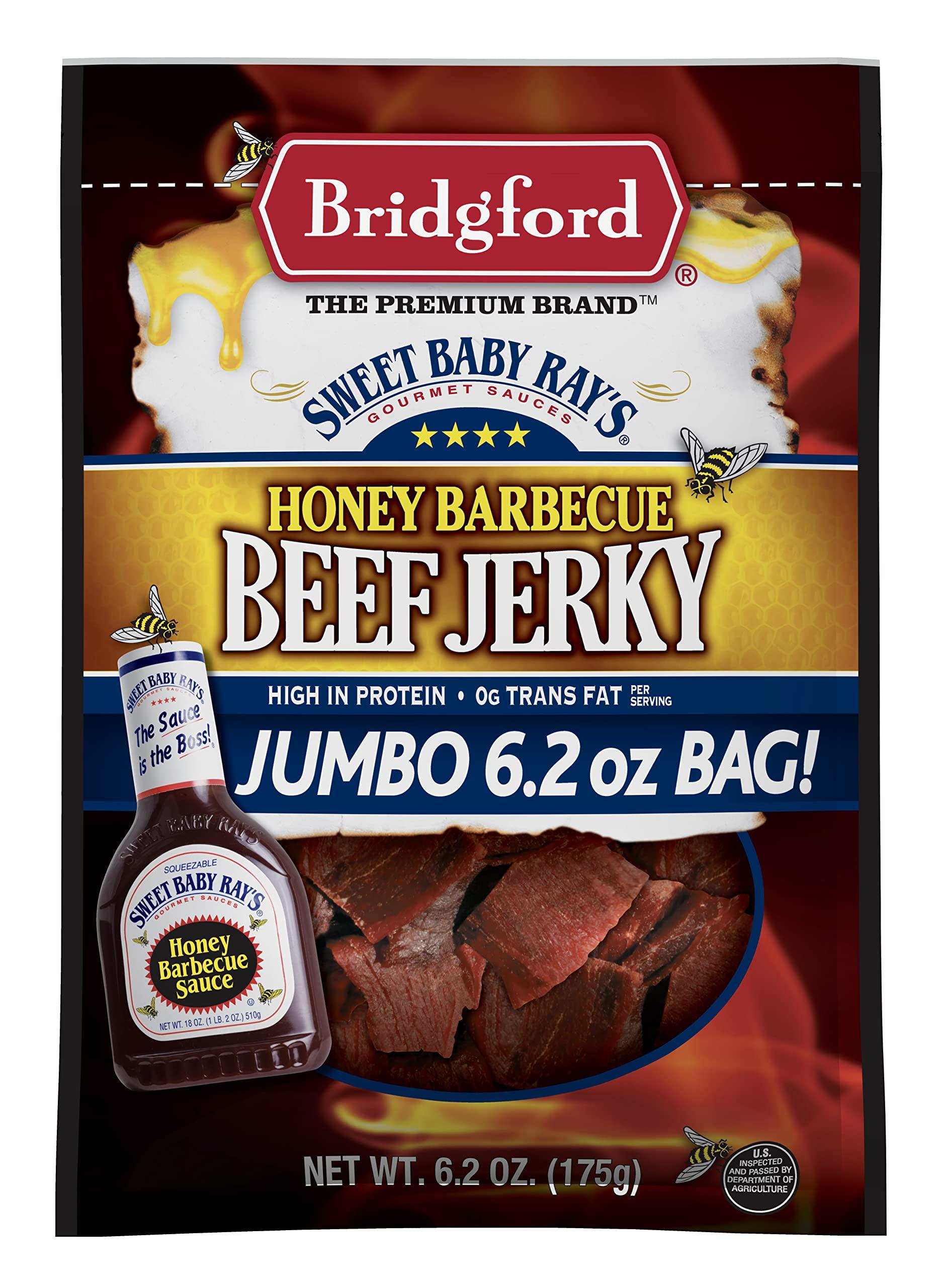 Bridgford Bridgford Sweet Baby Rays Beef Jerky Honey BBQ 6.2 oz Pack of 2 - High Protein Jerky for Midday Energy Boost or Post Workout Snack - Naturally Smoked Ready to Eat Meat Snacks for On the Go Snacking