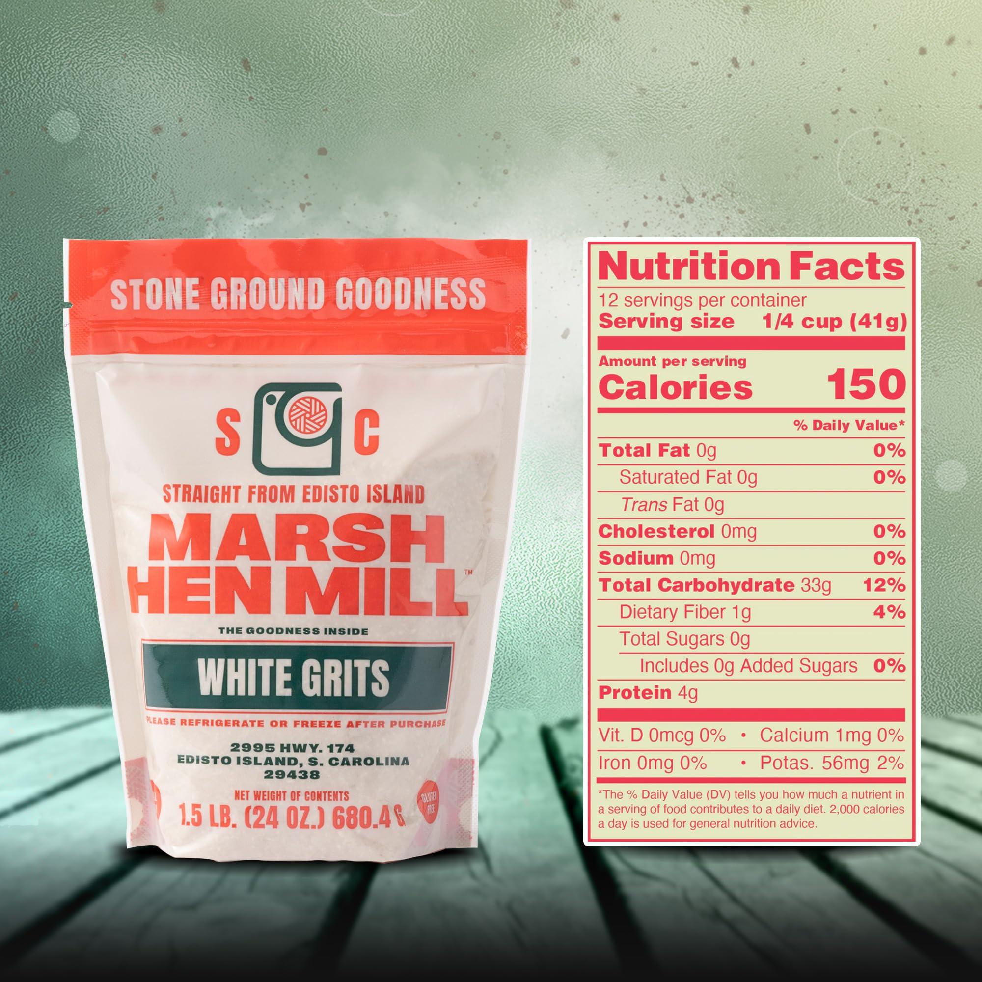 Marsh Hen Mill Marsh Hen Mill White Grits Stone Ground Grits from Premium White Dent Corn | Gluten Free & Instant for Quick Meals Family Farm Grown on Wadmalaw Island Stone Ground Grits - 24 oz Pack