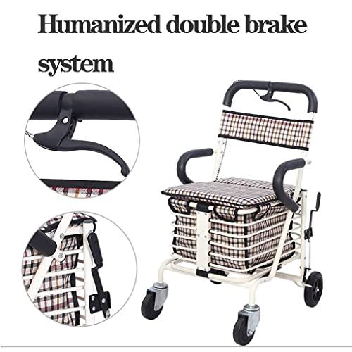 WIGSELBL Folding Shopping Cart for Seniors Walking,Rolling Walker Old Man Shopping Cart,Heavy Duty Shopping Cart with Seat,4 Wheels Medical Walking Aids Drive Rollator (Color : Red)