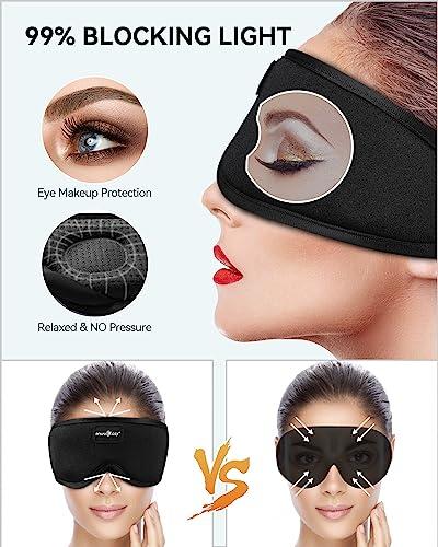 MUSICOZY MUSICOZY Sleep Eye Mask Bluetooth Headband for Women Men, 3D Contoured Cup Night Eye Mask Blindfold for Sleeping with Light Blockout Sleep Mask for Side Sleeper Travel Office Night Mask, 2 Packs