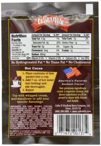 Caffe D'Vita Caffe D’Vita Sugar Free Hot Cocoa Mix - Sugar Free Hot Chocolate Mix, Gluten Free, Low Fat, No Cholesterol, No Hydrogenated Oils, No Trans Fat, Kosher-Dairy, Hot Cocoa Mix Bulk - 16 Gm Each, 24-Pack