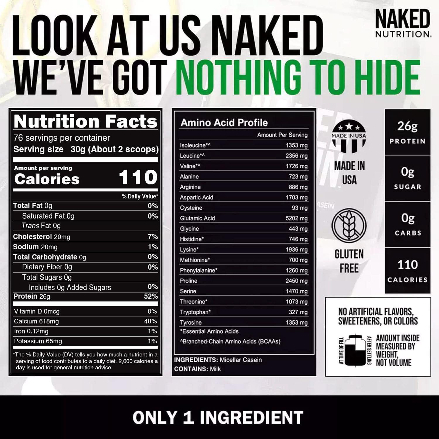 NAKED nutrition NAKED Casein - 5Lb Micellar Casein Protein Powder - Bulk, GMO-Free, Gluten Free, Soy Free, Preservative Free - Stimulate Muscle Growth - Enhance Recovery - 76 Servings