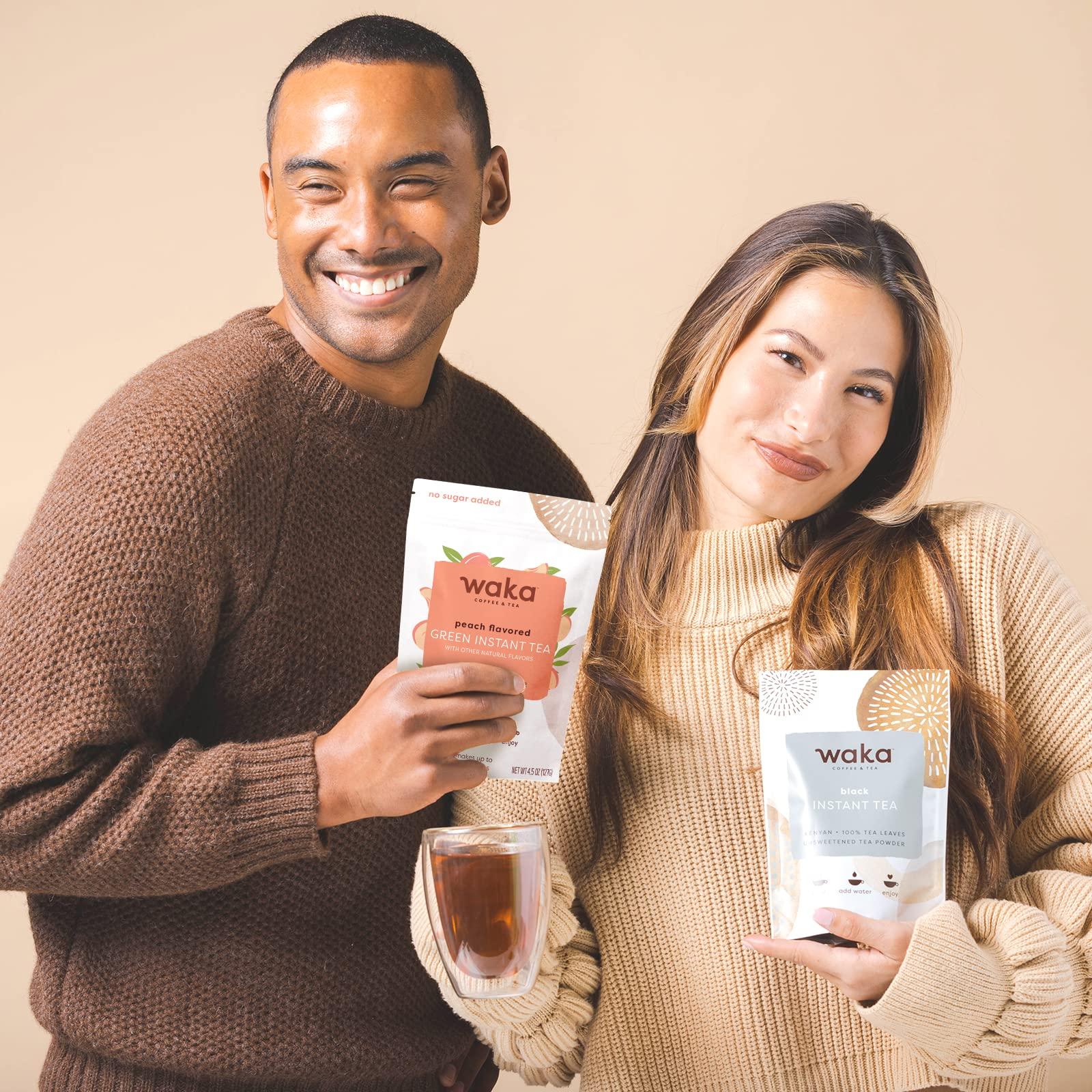 Waka Coffee Waka Instant Tea Mix, 2 Bag Bundle - 100% Tea Leaves, No Additives, Unsweetened Tea Powders - Kenyan Black, Peach Flavored Green (4.5oz Each)