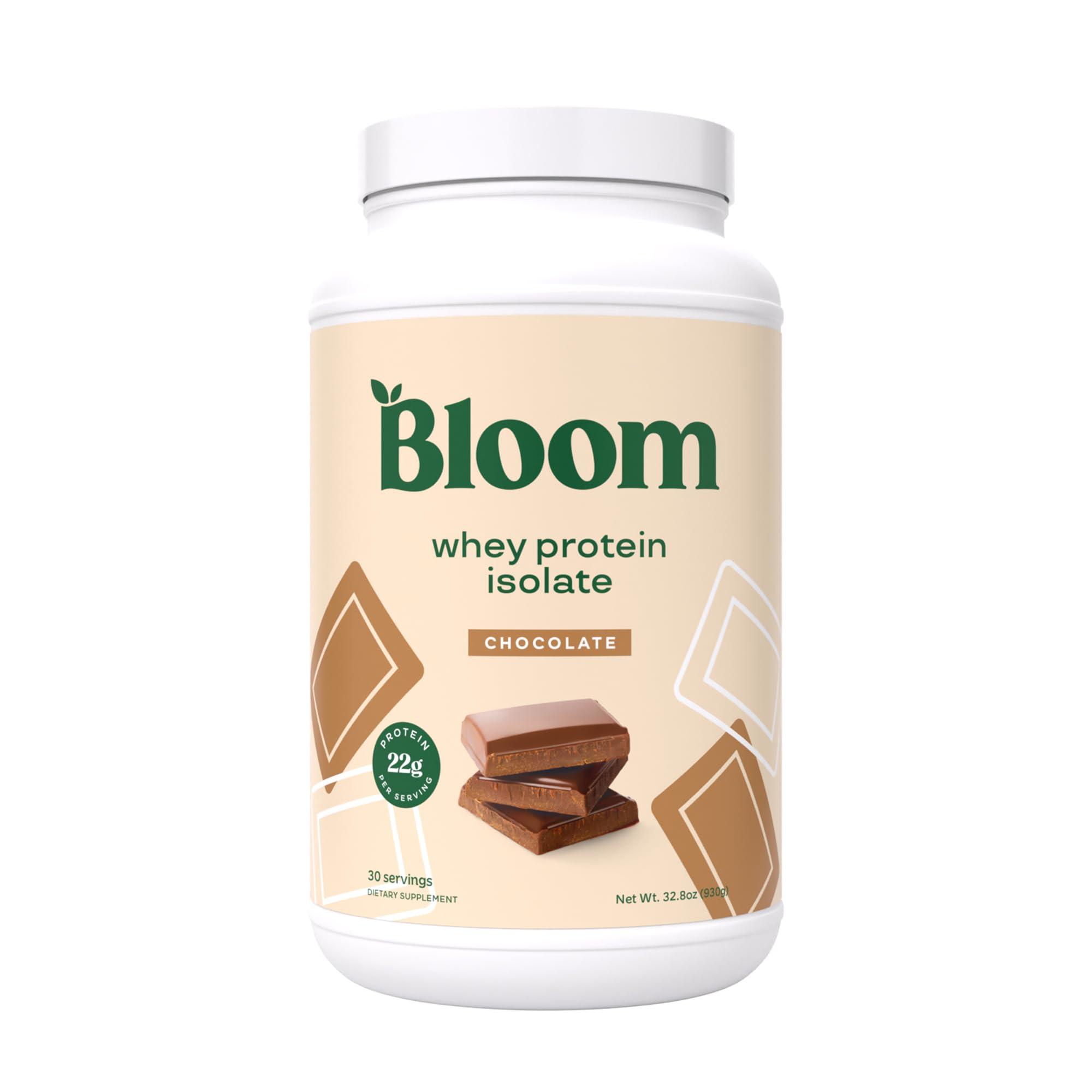 Bloom Nutrition Bloom Nutrition Whey Isolate Protein Powder, Chocolate - Pure Iso Post Workout Recovery Drink Blend, Smoothie Mix with Digestive Enzymes for Gut Health - Low Carb, Keto & Zero Sugar Added