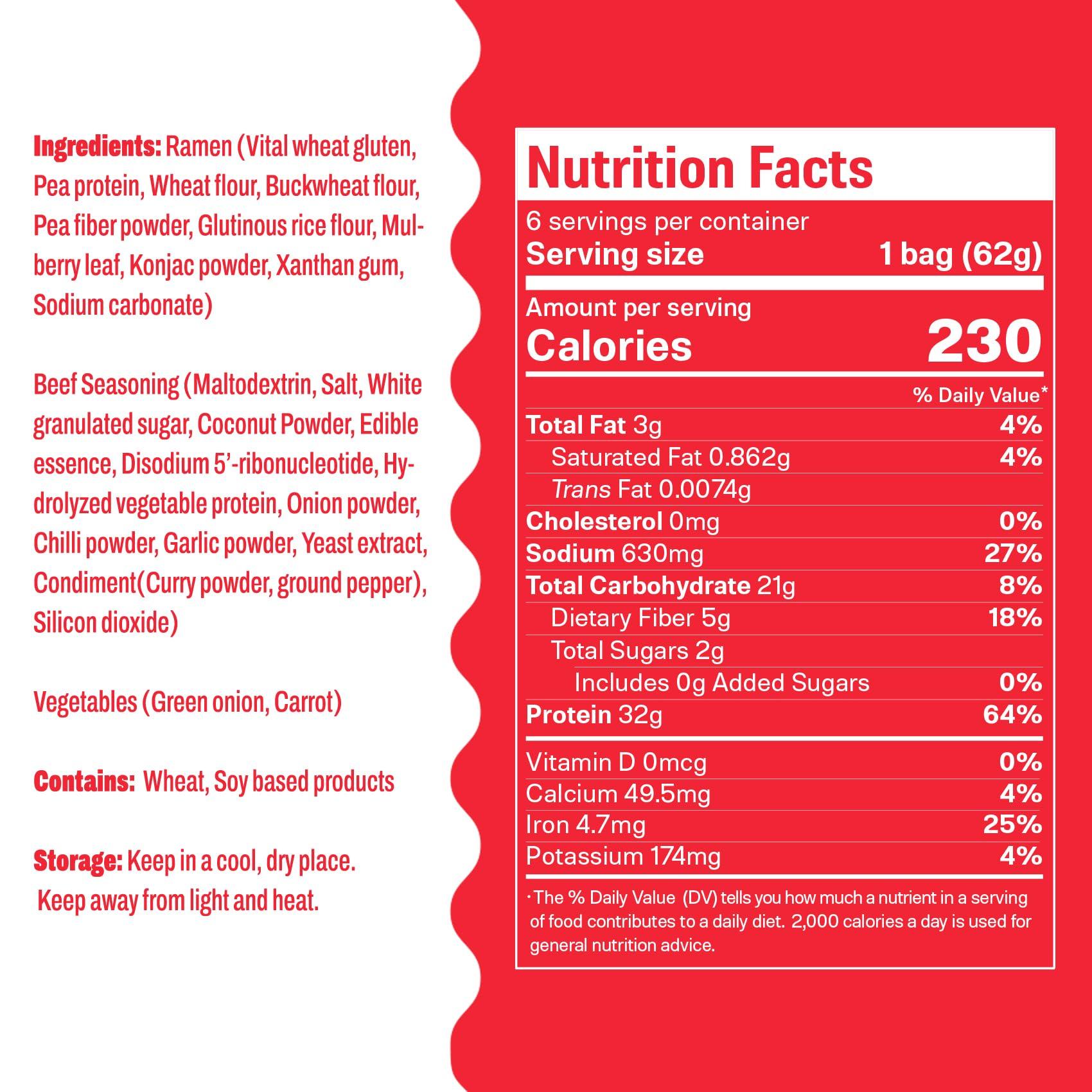 Hethstia Hethstia Instant Ramen Spicy Beef Flavor 6 Pack Plant-Based High-Protein Noodle Meal, 32g Protein, Vegan, Non-GMO, Low Fat, Air-Dried, Non-Fried, Healthy Spicy Ramen Soup