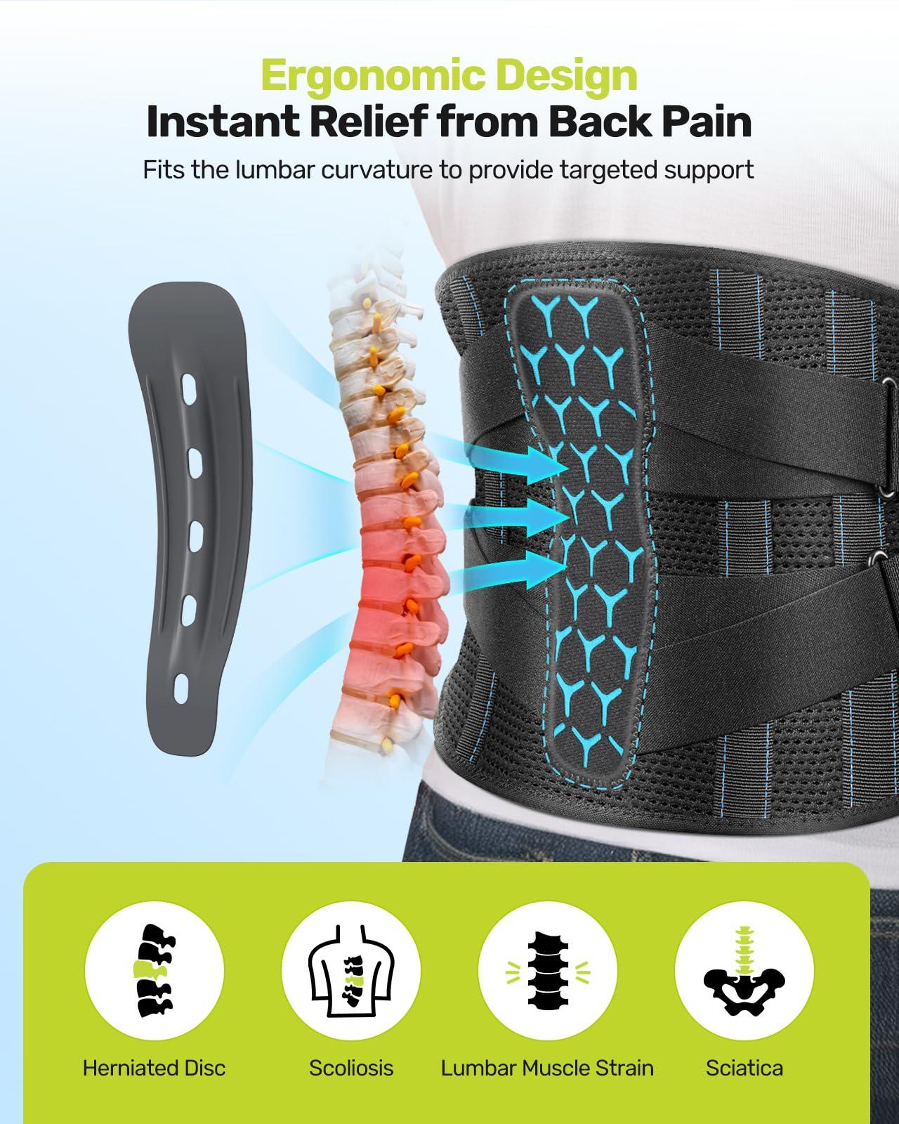 Rakiie Rakiie Back Brace for Lower Back Pain Women Men, Ergonomic Back Support Brace with Lumbar Pad, Adjustable Straps and Soft Breathable Mesh Fabric, Lumbar Back Support Belt Relief from Sciatica, Herniated Disc, Size M (Waist: 33.5\"-39.4\")