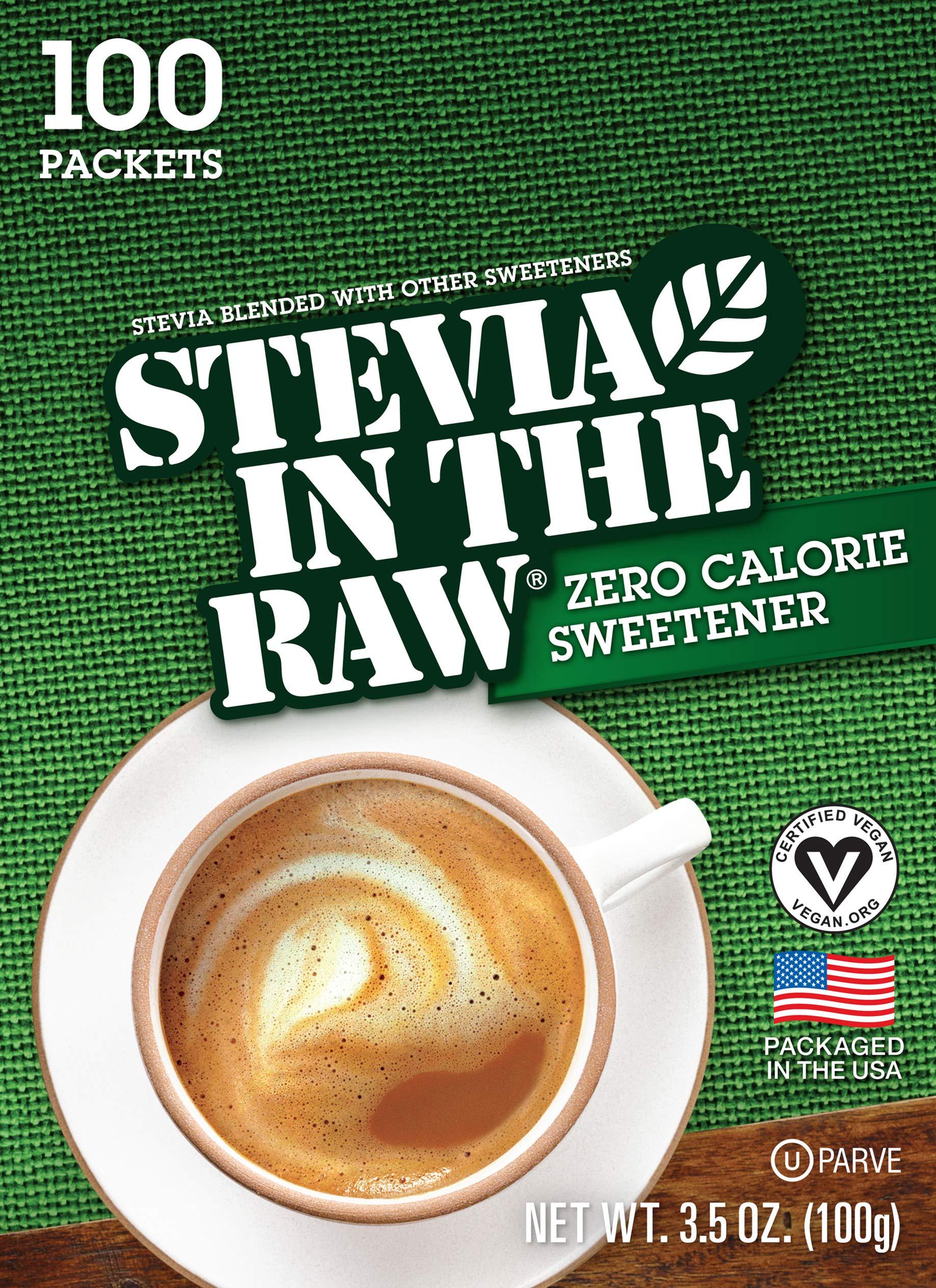 In The Raw Stevia In The Raw, Plant Based Zero Calorie, No Erythritol, Sugar Substitute, Sugar-Free Sweetener for Coffee, Hot & Cold Drinks, Suitable For Diabetics, Vegan, Gluten-Free, 100Count Packets (1 Pack)