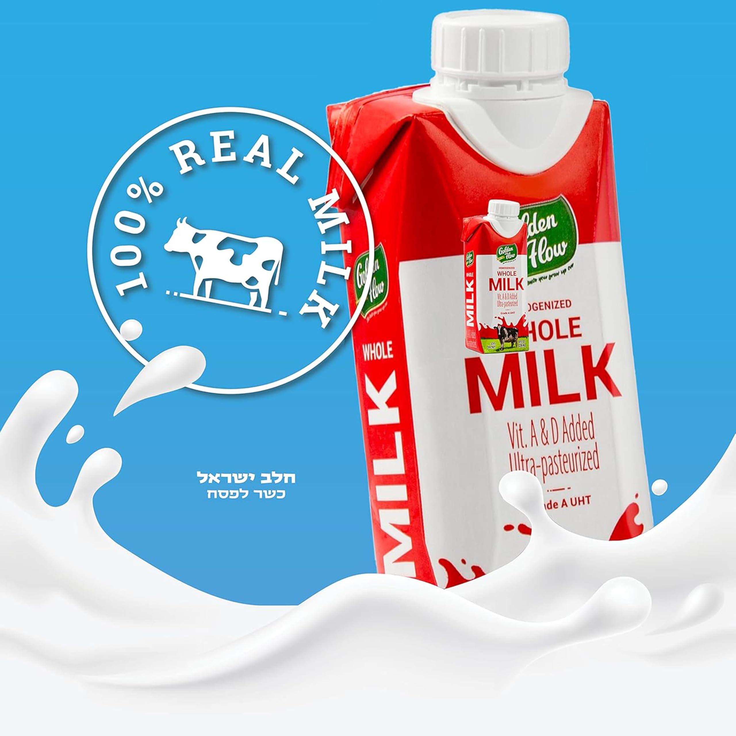 Golden Flow Golden Flow Shelf Stable Whole milk - UHT Boxed Milk - Fortified with Vitamins A & D –No Refrigeration Needed, Cholov Yisroel, Kosher for Passover -8 FL oz- (Pack of 6)