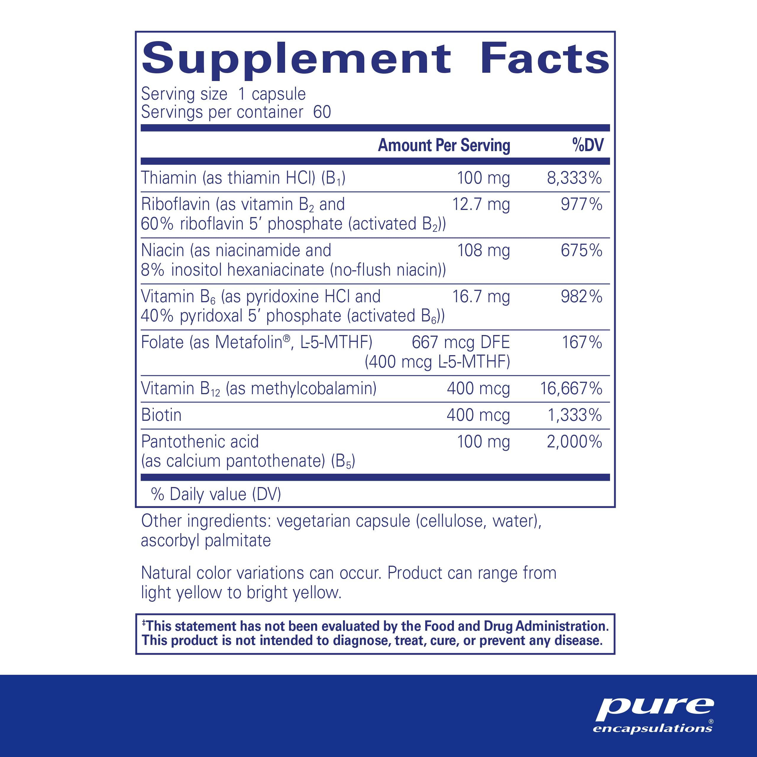 Pure Encapsulations Pure Encapsulations B-Complex Plus - B Vitamins Supplement to Support Neurological Health, Cardiovascular Health, Energy Levels & Nervous System Support* - with Vitamin B12 & More - 60 Capsules