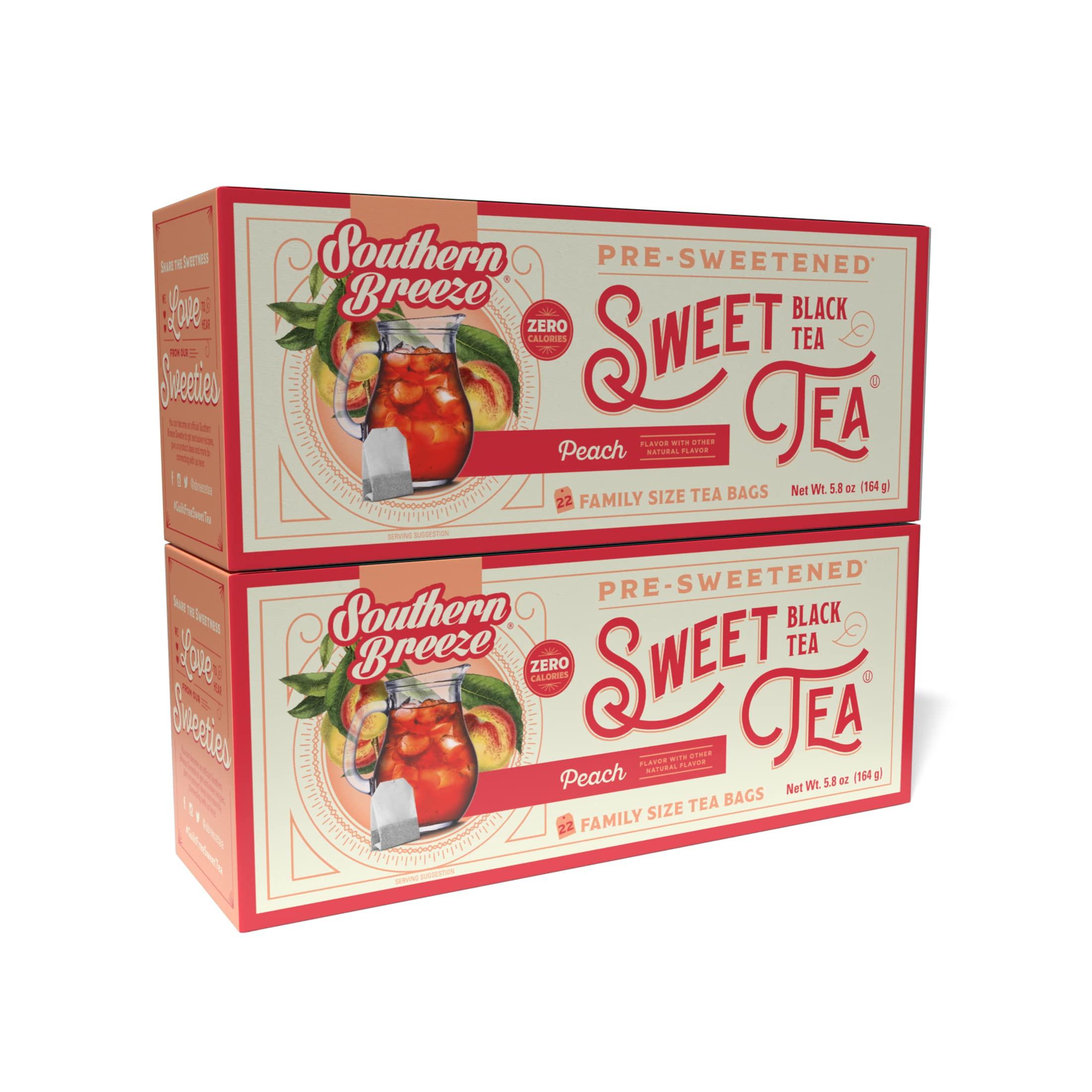 Southern Breeze Southern Breeze Hot Brew Sweet Tea Peach Iced Tea with Black Tea and Zero Carbs Zero Sugar, 22 Individually Wrapped Family Size Tea Bags, Pack of 2