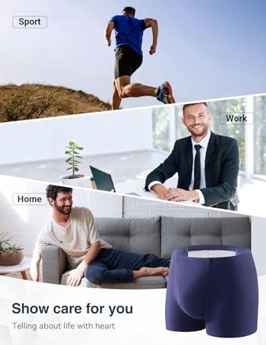 AutoTime Men\'s Incontinence Underwear 2PCS Incontinence Boxer Briefs Absorption Protection Washable Incontinence Underwear for Men Leak Proof Underwear with Front & Rear Absorbent Area 200ML (Blue, Small)