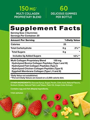 Nature\'s Truth Nature\'s Truth Multi Collagen Gummies | Type I, II, III, V, X | 60 Count | Non-GMO & Gluten Free Complex Supplement | Mixed Fruit Flavor