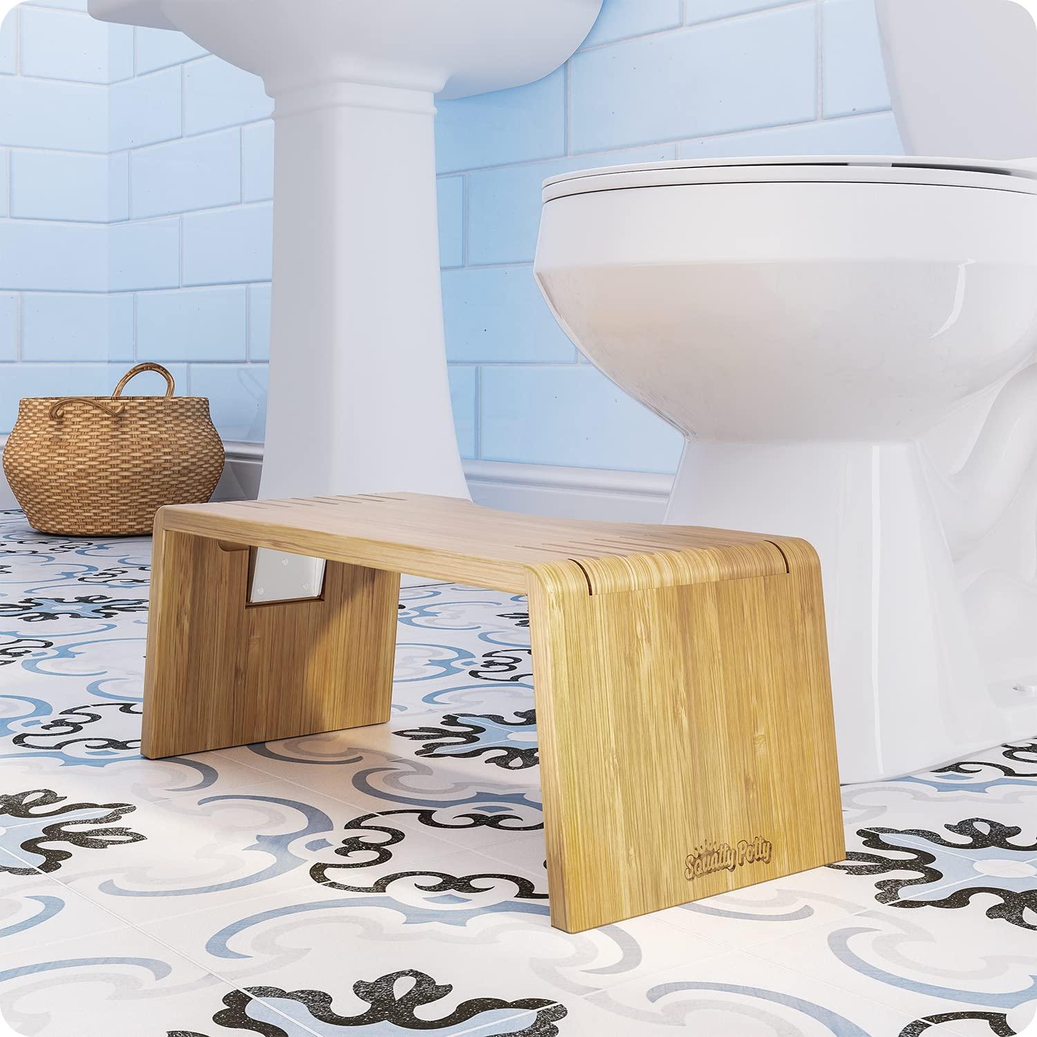 Squatty Potty Squatty Potty Oslo Folding Bamboo Toilet Stool  7 Inches, Collapsible Bathroom Stool for Kids and Adults  Brown, Portable and Space-Saving