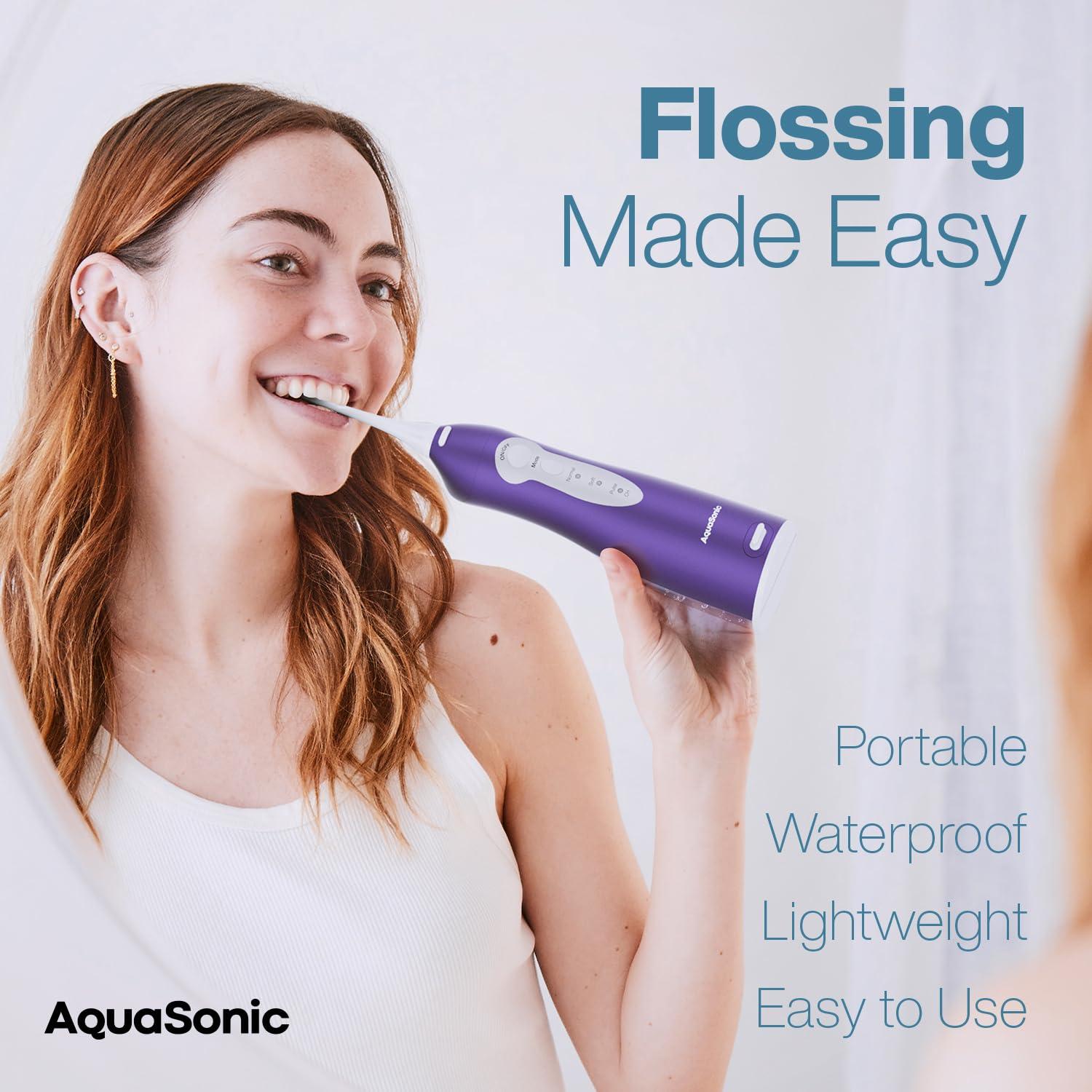 Aquasonic AquaSonic Water Flosser - Cordless Rechargeable Water Flossers for Teeth Cleaning - Waterproof Aqua Flosser, Portable Oral Irrigator for Dental Cleaning with 5 Jet Tips Braces Home Travel