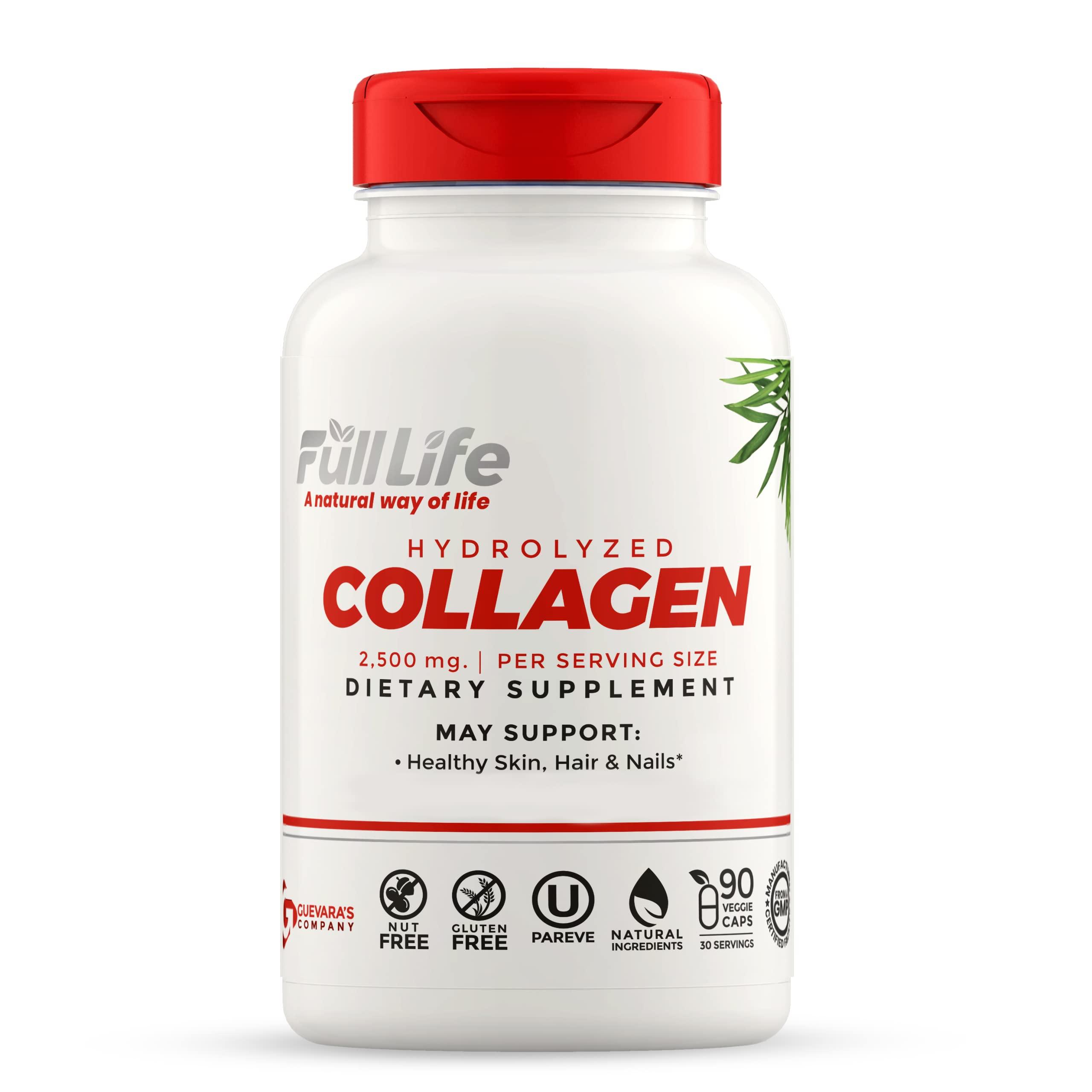 Full Life Full Life Hydrolyzed Collagen and Echinacea Capsules - Dietary Supplements - Bovine Collagen Pills for Women and Men - Echinacea Purpurea Extract, Gluten-Free - 90 Veggie Capsules Each