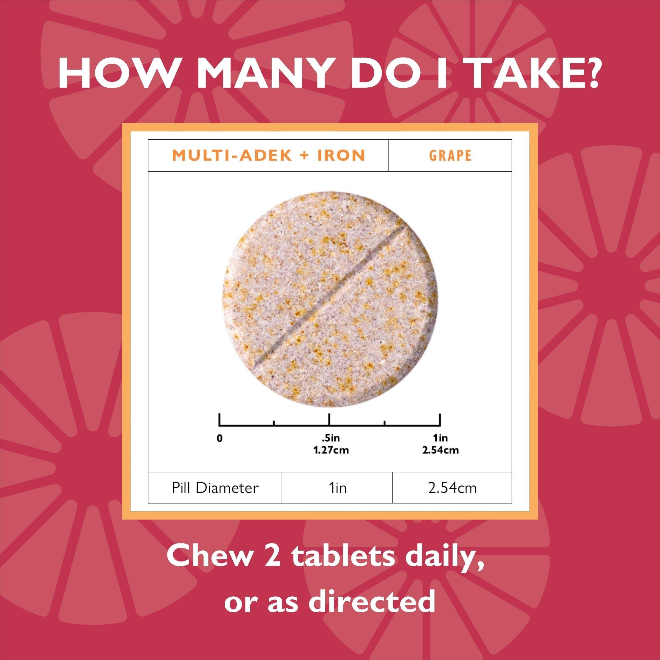 Celebrate Bariatric Supplements Celebrate Vitamins Multi ADEK Chewables, 60mg Iron - Daily Bariatric Multivitamin, Vitamins A, D, E, K & B12 for Duodenal Switch Surgery Patients - Grape (60 Tablets)