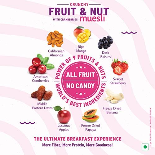 Bagrry's Bagrry's Crunchy Muesli Fruit N Nut with Cranberries 750 GM Pouch (Pack of 2)
