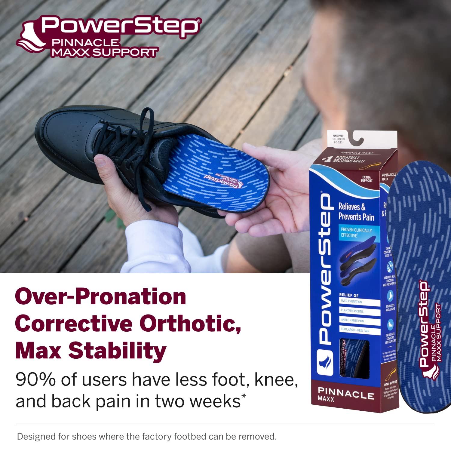 Powerstep PowerStep Pinnacle Maxx Orthotic Insoles - Orthotics for Overpronation with Maximum Stability & Comfort - Firm + Flexible Angled Heel Style to Help Flat Feet - Heavy Duty Inserts (M 10-10.5, F 12)