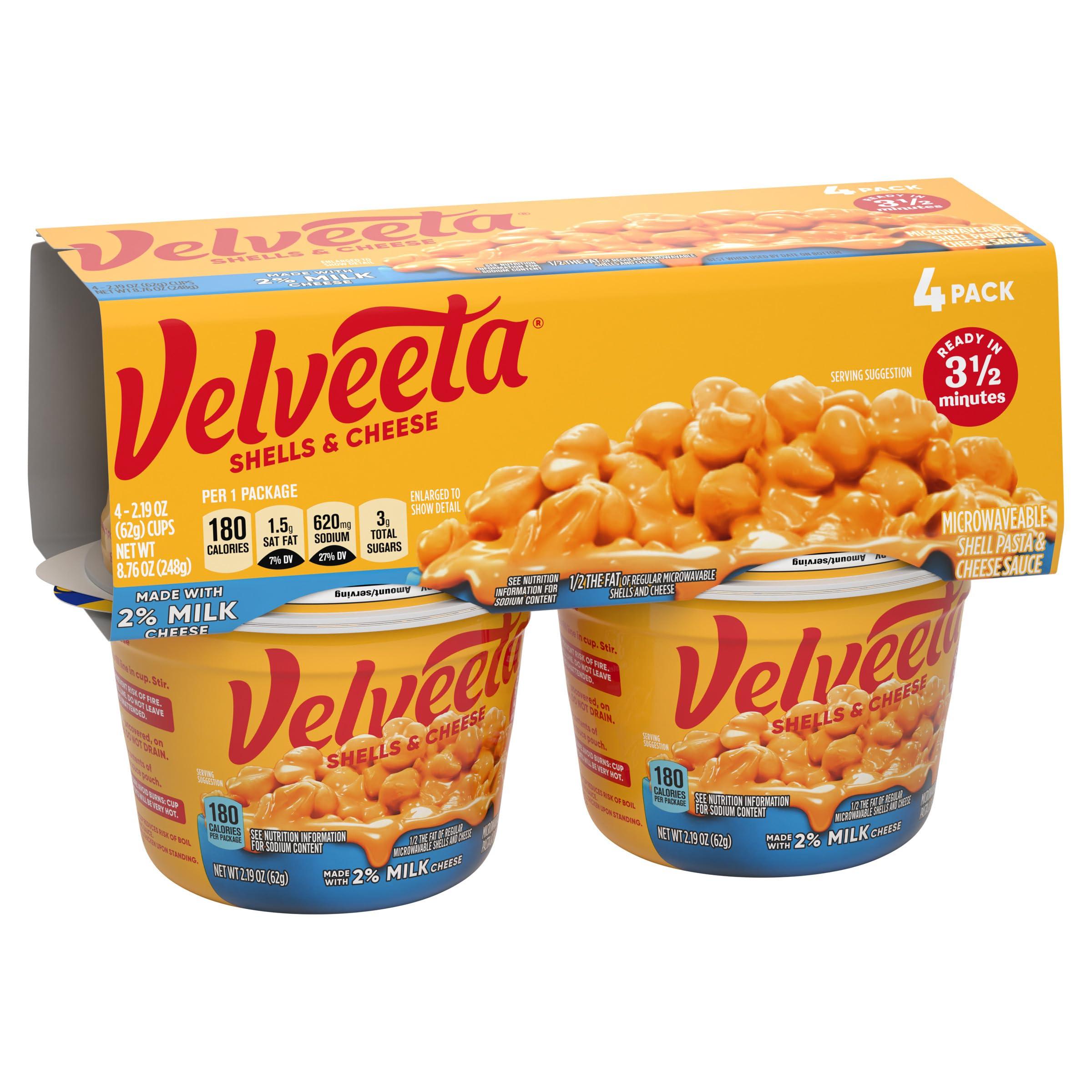 Velveeta Velveeta Shells & Cheese Microwaveable Shell Pasta with 2% Milk Cheese, 4 ct Pack, 2.19 oz Cups